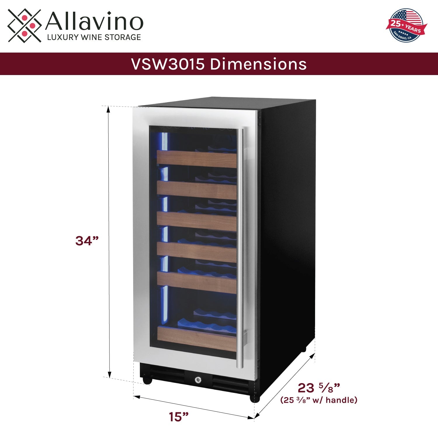 Allavino 15" Wide Reserva Series 30 Bottle Single Zone Stainless Steel Left Hinge Wine Refrigerator  AO VSW3015S-1SL