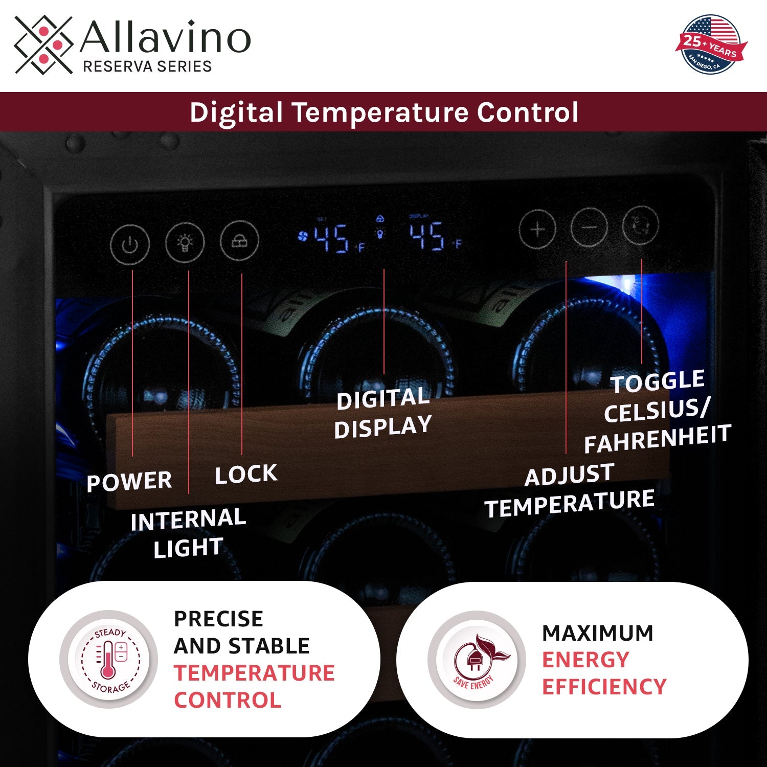 Allavino 15" Wide Reserva Series 30 Bottle Dual Zone Stainless Steel Left Hinge Wine Refrigerator  AO VSW3015D-2SL