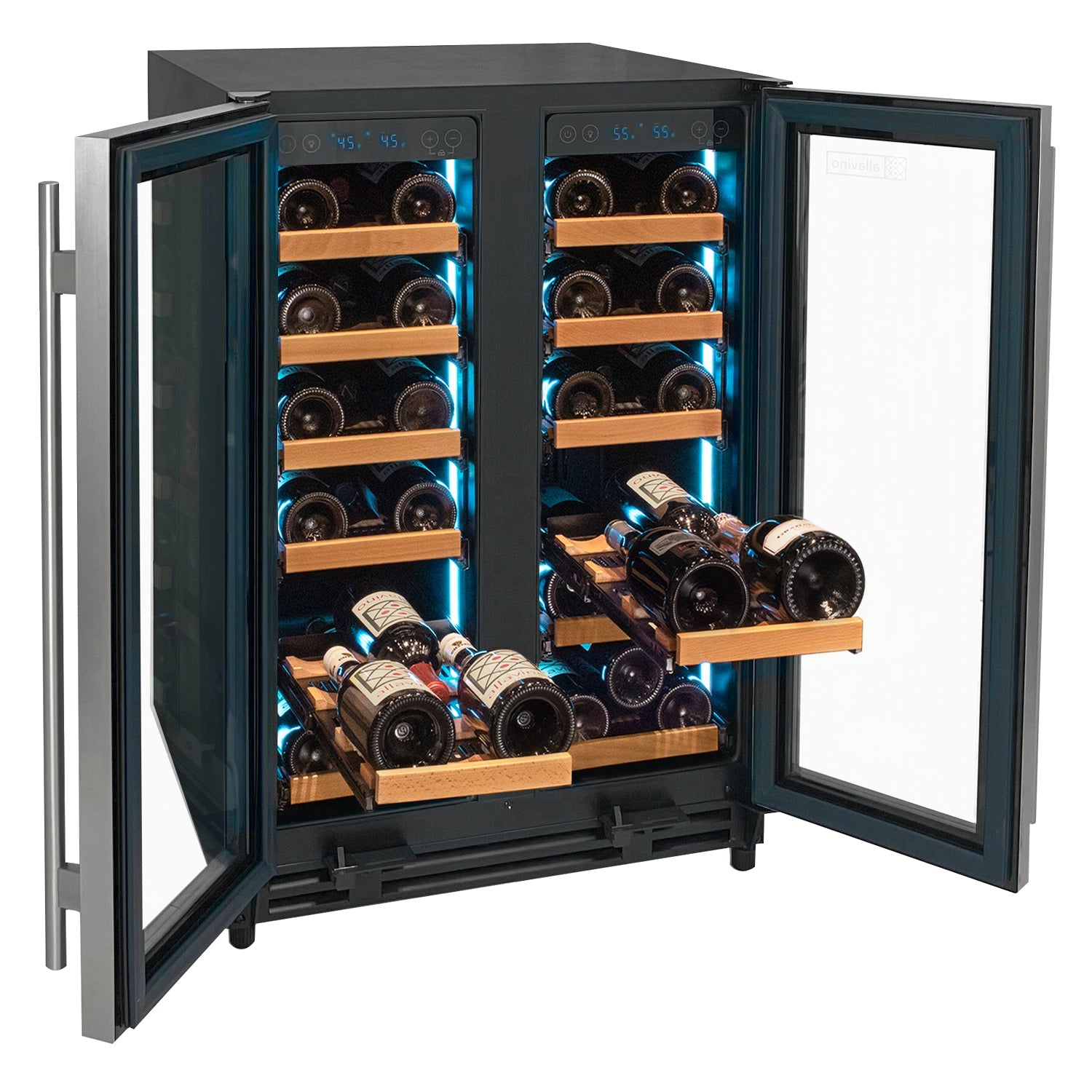 Allavino Reserva Series 36 Bottle Dual Zone Wine Refrigerator with Stainless Steel French Doors AO VSW3634FD-2S
