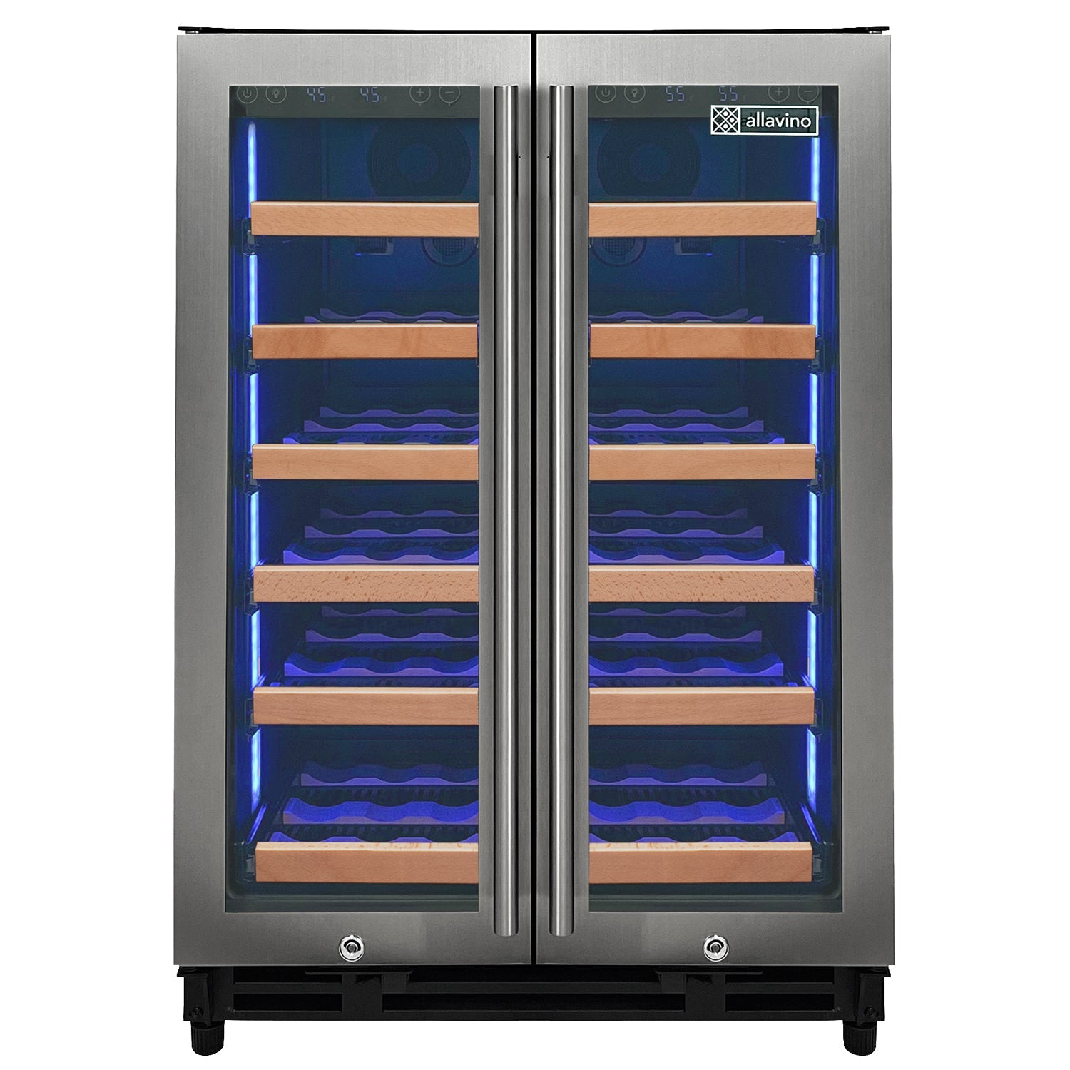 Allavino Reserva Series 36 Bottle Dual Zone Wine Refrigerator with Stainless Steel French Doors AO VSW3634FD-2S