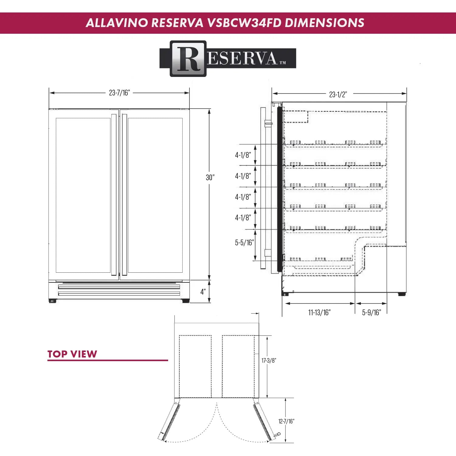 Allavino Reserva Series 36 Bottle Dual Zone Wine Refrigerator with Stainless Steel French Doors AO VSW3634FD-2S