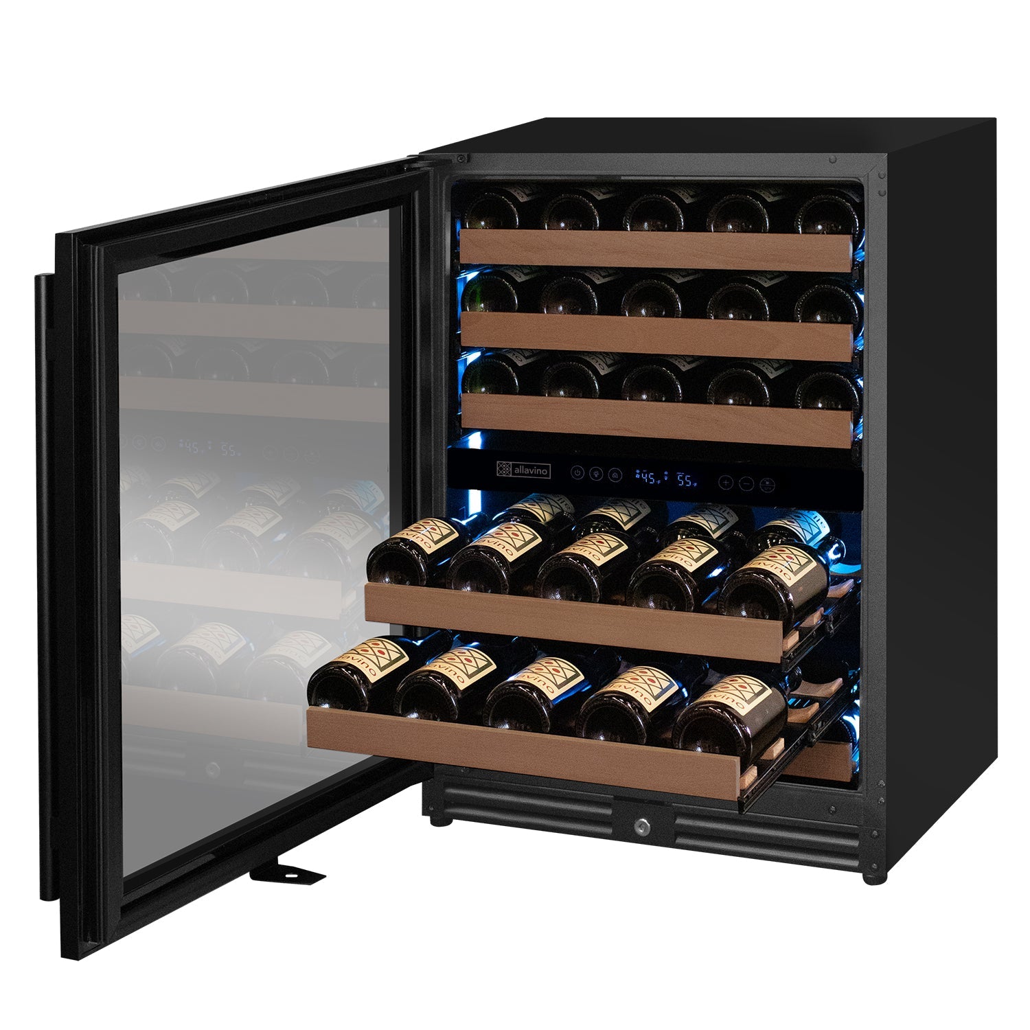 Allavino Reserva Series - 51 Bottle Dual Zone Built-in Luxury Wine Refrigerator with Black Door - Left Hinge AO VSW5134D-2BL