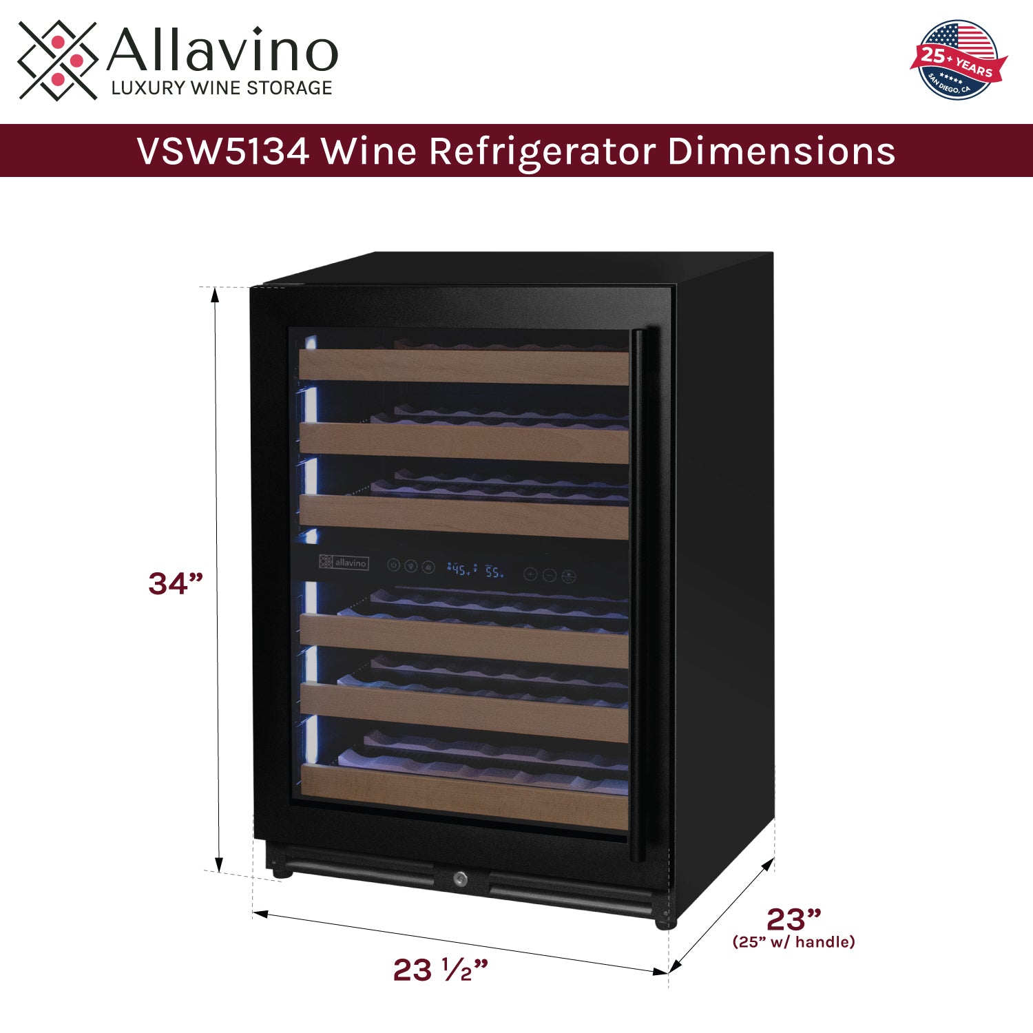 Allavino Reserva Series - 51 Bottle Dual Zone Built-in Luxury Wine Refrigerator with Black Door - Left Hinge AO VSW5134D-2BL