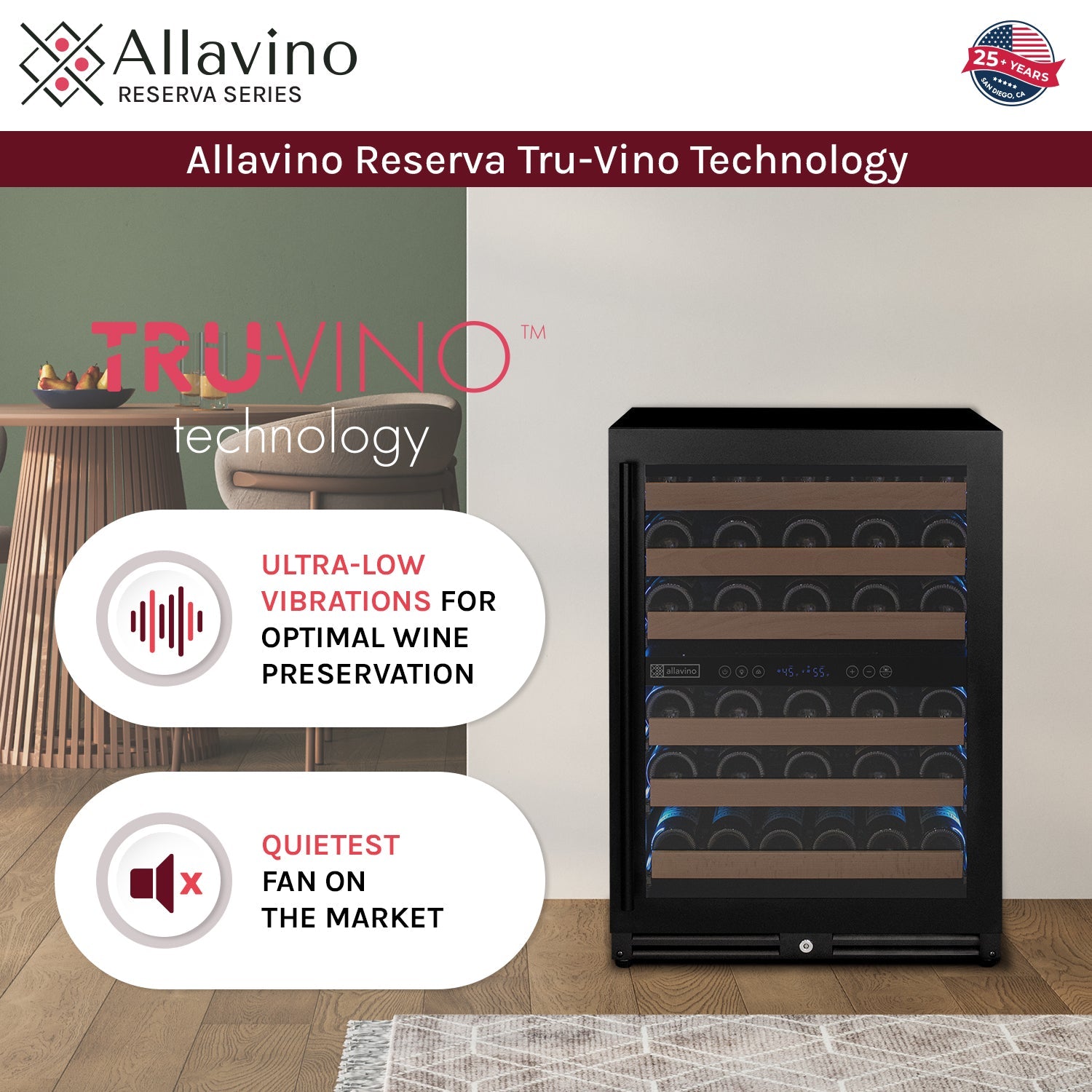 Allavino Reserva Series - 51 Bottle Dual Zone Built-in Luxury Wine Refrigerator with Black Door - Left Hinge AO VSW5134D-2BL