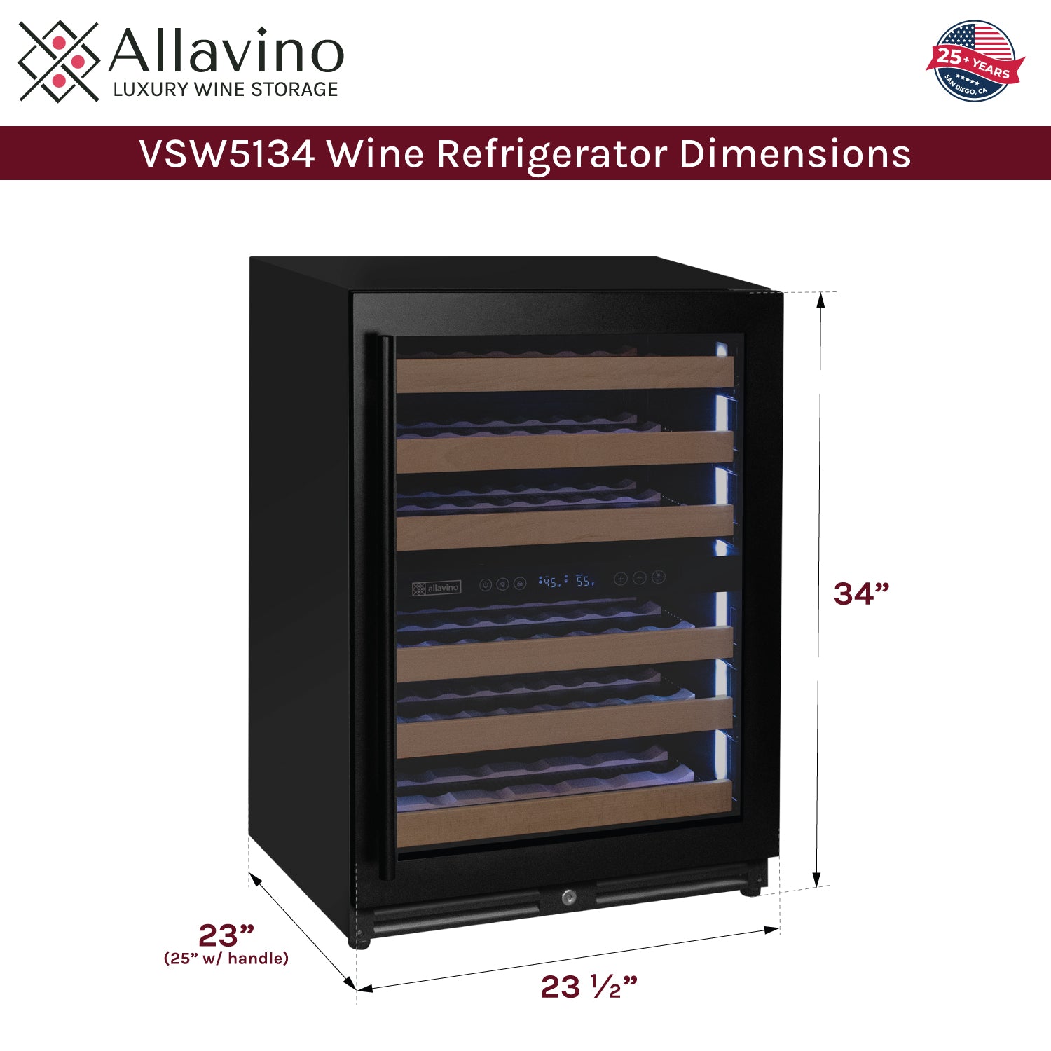 Allavino Reserva Series - 51 Bottle Dual Zone Built-in Luxury Wine Refrigerator with Black Door - Right Hinge AO VSW5134D-2BR