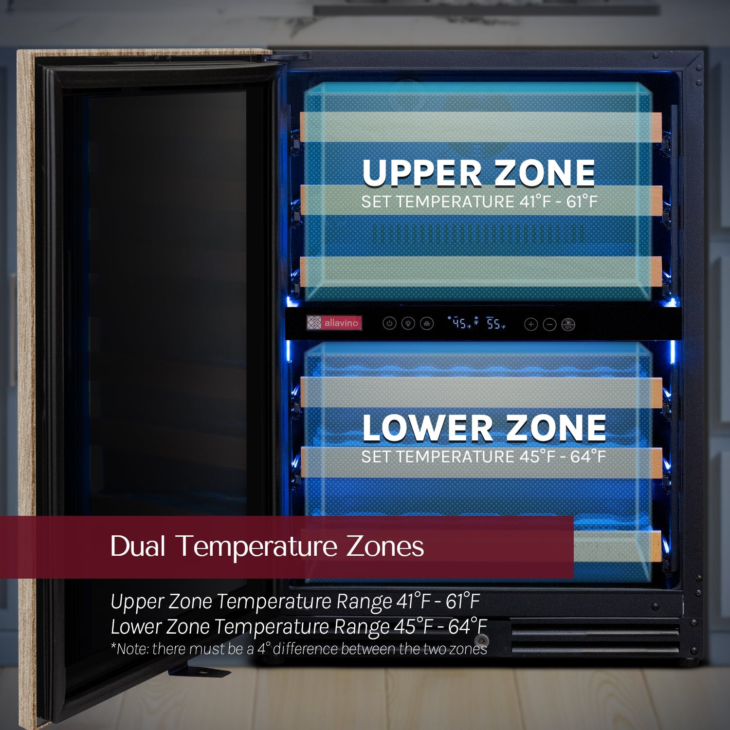 Allavino Reserva Series 51 Bottle Dual Zone Built-in Luxury Wine Refrigerator with Panel Ready Overlay Door - Left Hinge AO VSW5134D-2PRL