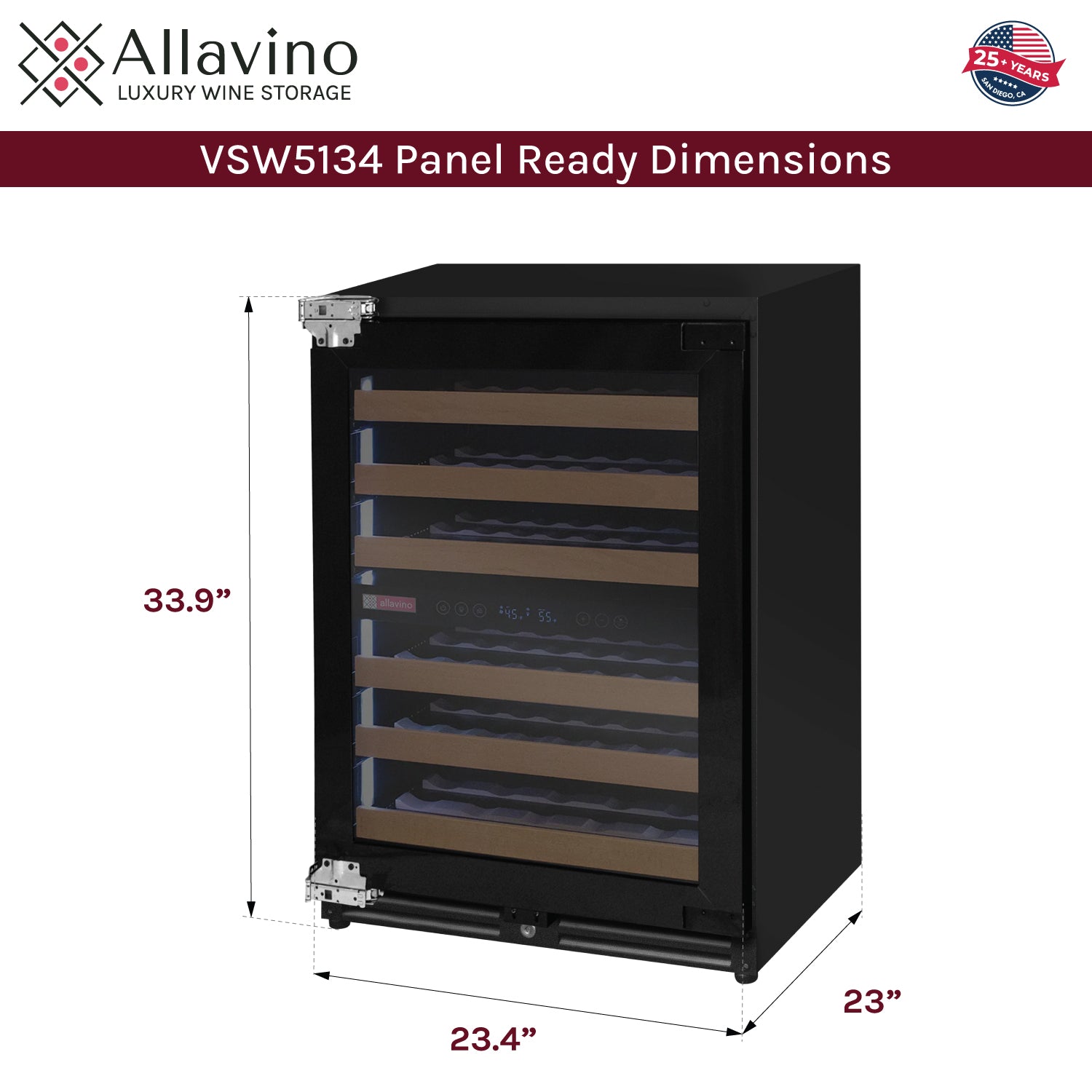 Allavino Reserva Series 51 Bottle Dual Zone Built-in Luxury Wine Refrigerator with Panel Ready Overlay Door - Left Hinge AO VSW5134D-2PRL