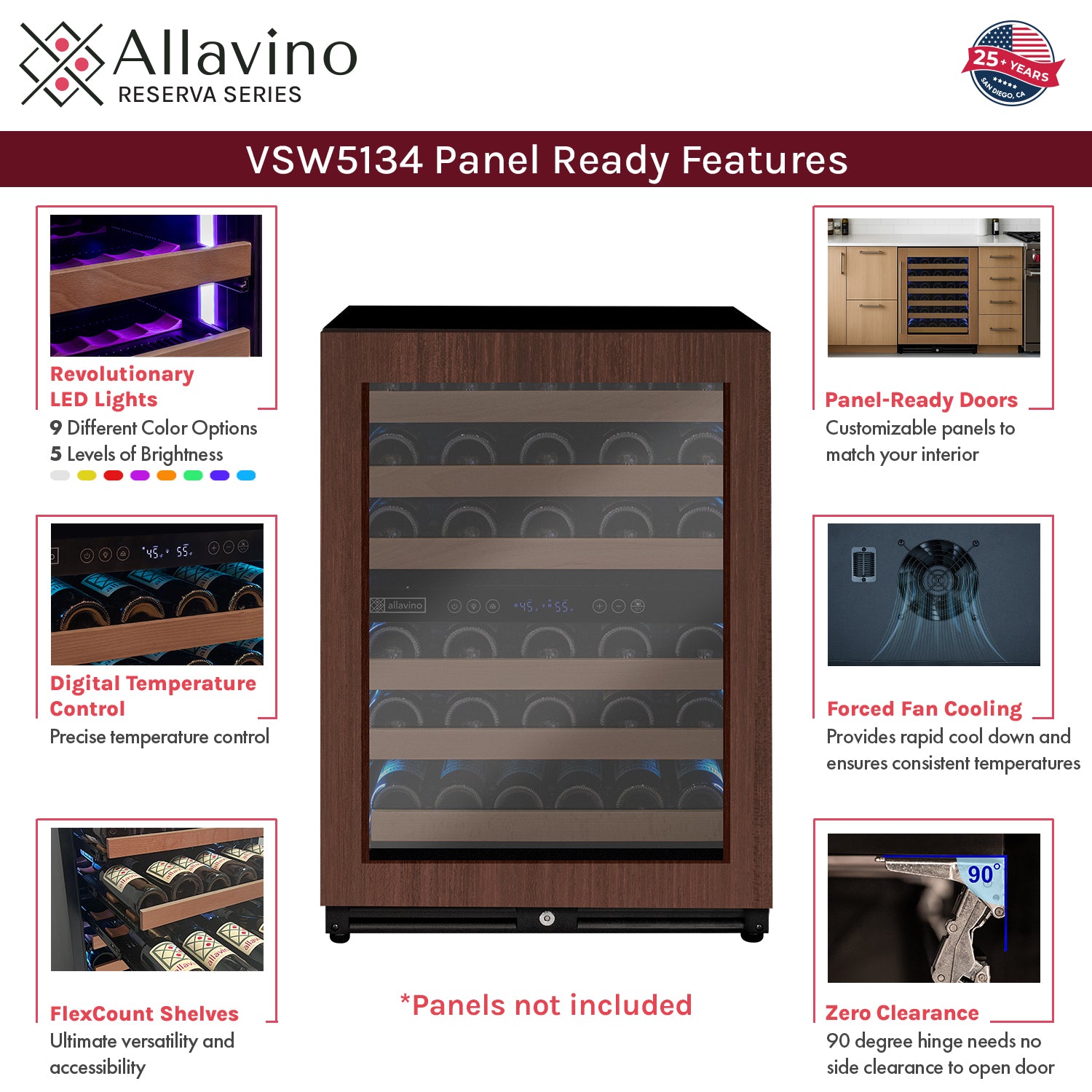 Allavino Reserva Series 51 Bottle Dual Zone Built-in Luxury Wine Refrigerator with Panel Ready Overlay Door - Left Hinge AO VSW5134D-2PRL
