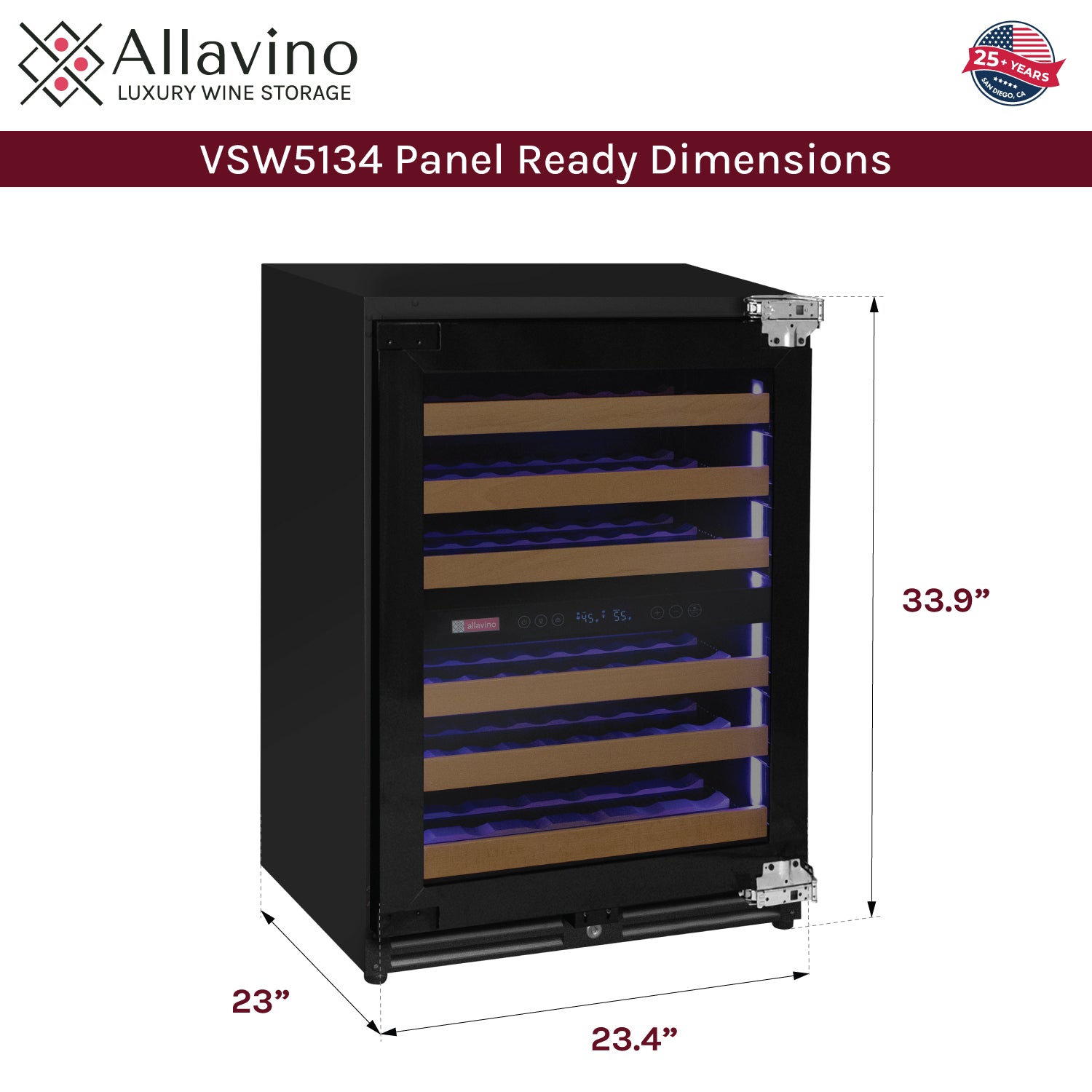 Allavino Reserva Series - 56 Bottle Dual Zone Built-in Luxury Wine Refrigerator with Panel Ready Overlay Door - Right Hinge AO VSW5134D-2PRR