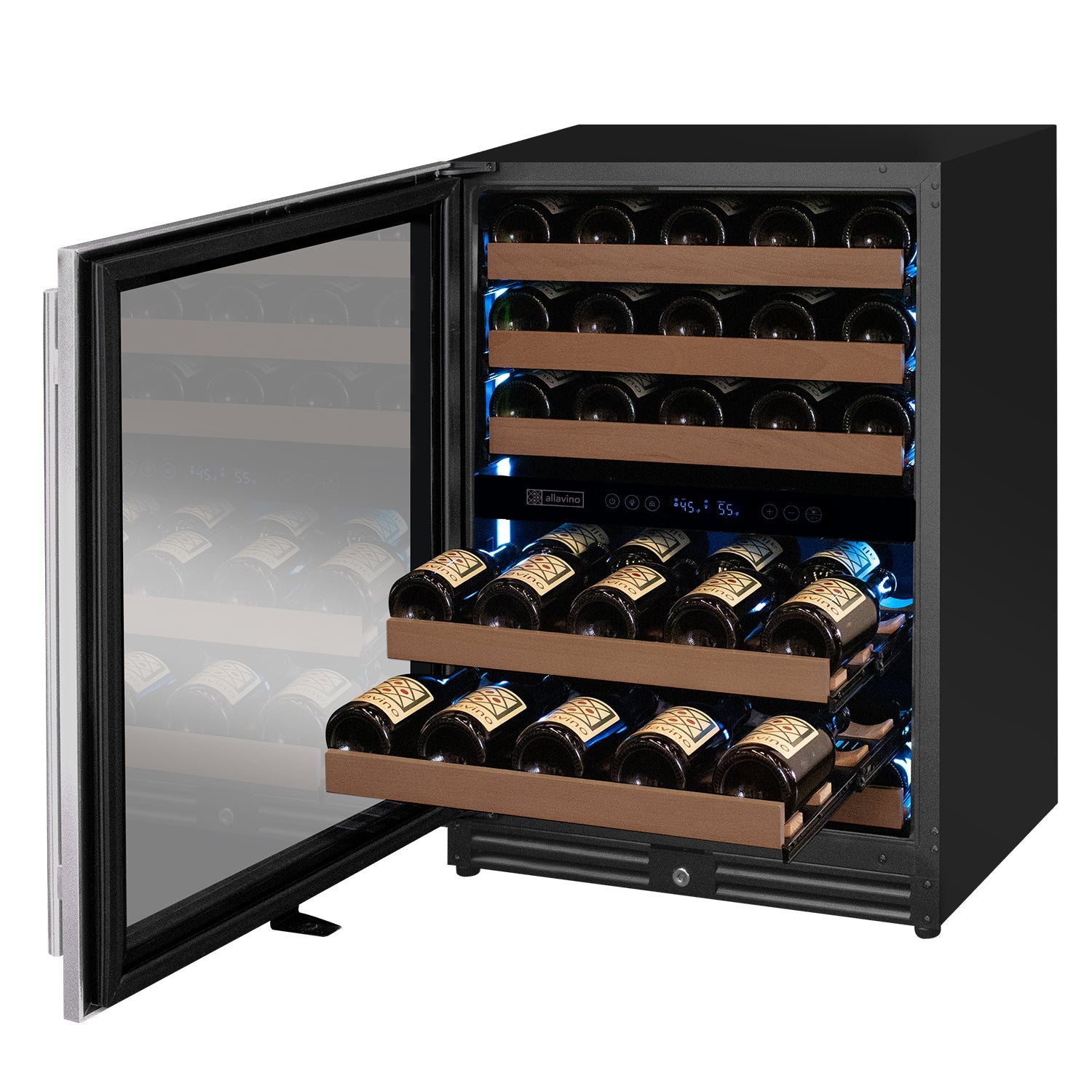 Allavino Reserva Series - 51 Bottle Dual Zone Built-in Luxury Wine Refrigerator with Stainless Steel Door - Left Hinge AO VSW5134D-2SL