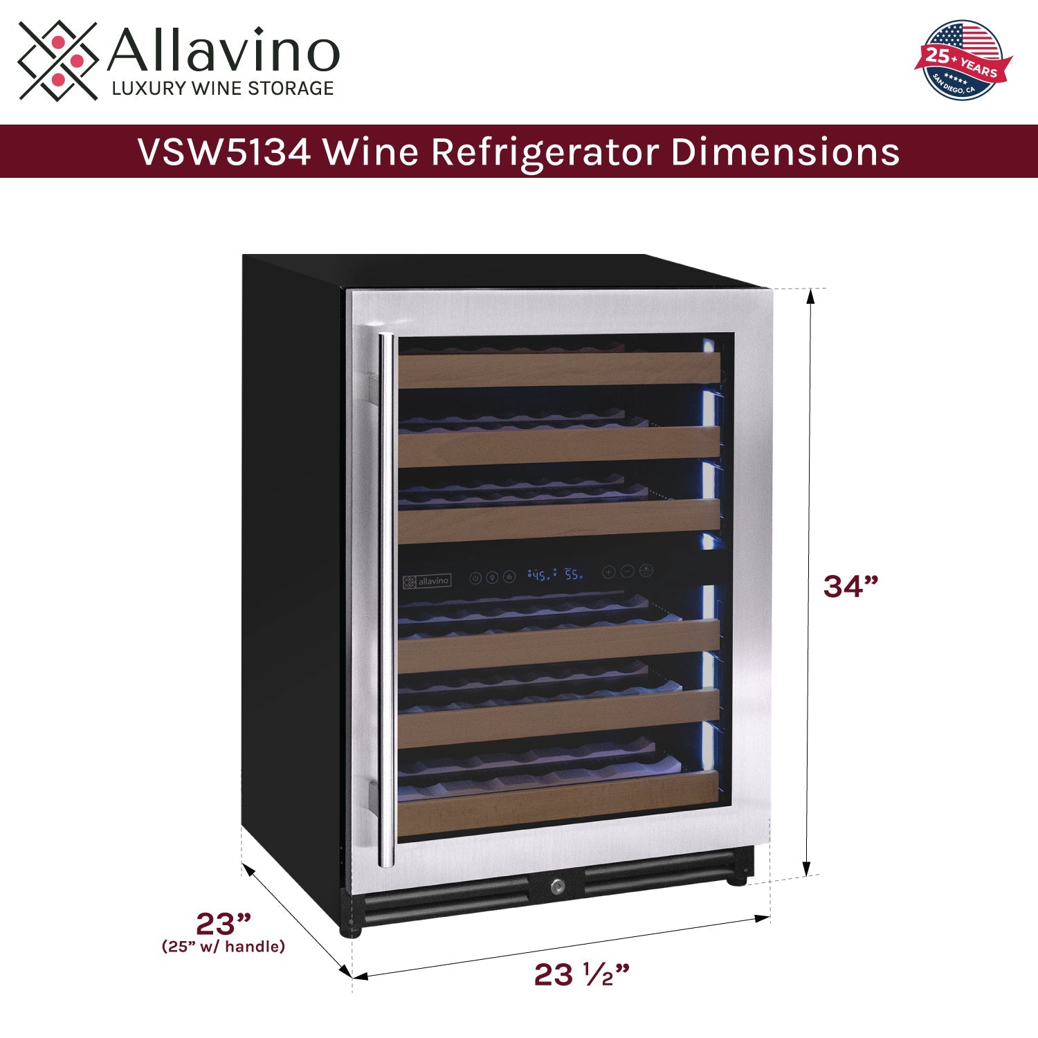 Allavino Reserva Series - 51 Bottle Dual Zone Built-in Luxury Wine Refrigerator with Stainless Steel Door - Right Hinge AO VSW5134D-2SR
