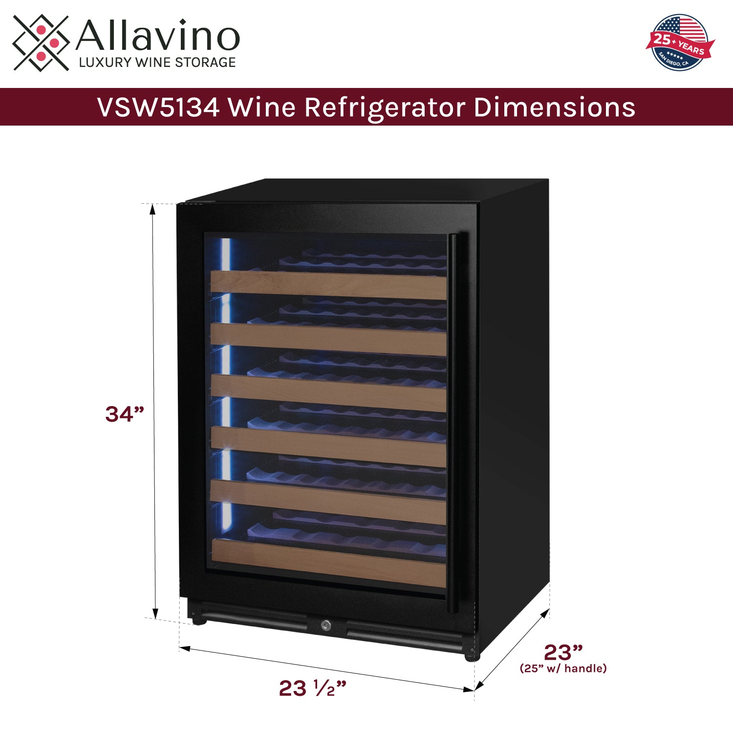Allavino Reserva Series - 51 Bottle Single Zone Built-in Luxury Wine Refrigerator with Black Door - Left Hinge AO VSW5134S-1BL