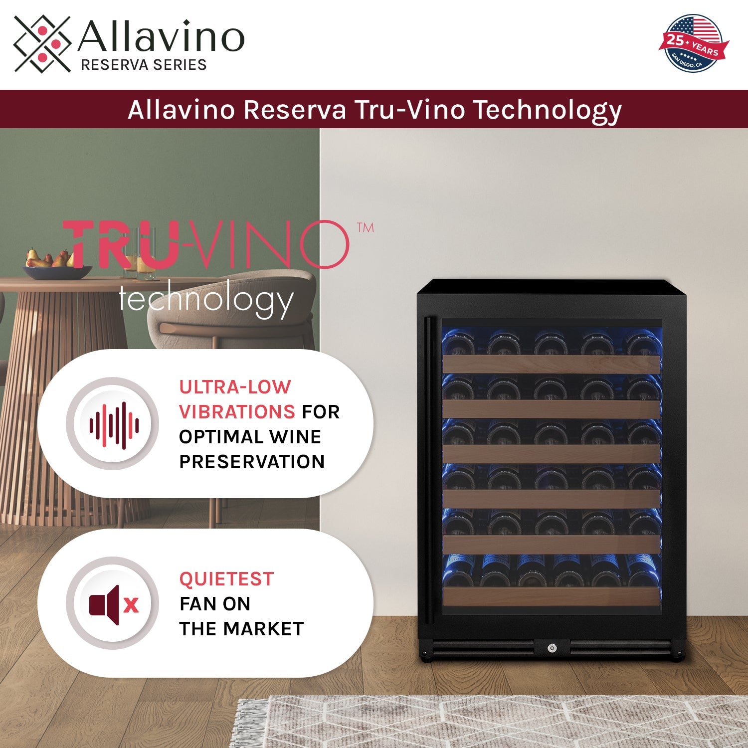 Allavino Reserva Series - 51 Bottle Single Zone Built-in Luxury Wine Refrigerator with Black Door - Left Hinge AO VSW5134S-1BL