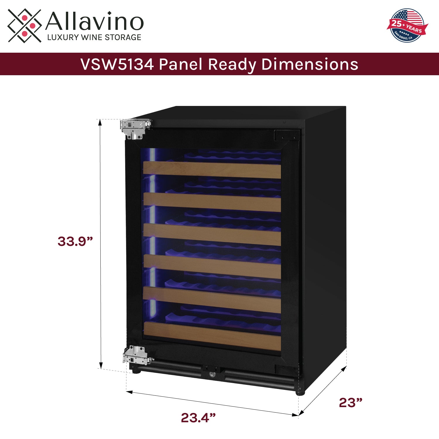 Allavino Reserva Series 51 Bottle Single Zone Built-in Luxury Wine Refrigerator with Panel Ready Overlay Door - Left Hinge AO VSW5134S-1PRL