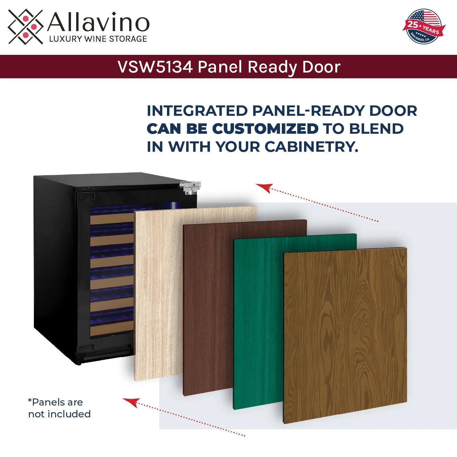 Allavino Reserva Series 51 Bottle Single Zone Built-in Luxury Wine Refrigerator with Panel Ready Overlay Door - Left Hinge AO VSW5134S-1PRL