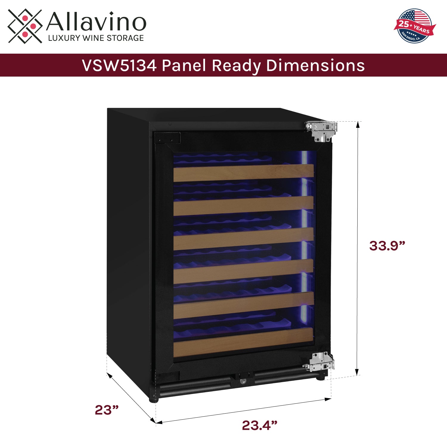 Allavino Reserva Series 51 Bottle Single Zone Built-in Luxury Wine Refrigerator with Panel Ready Overlay Door - Right Hinge AO VSW5134S-1PRR