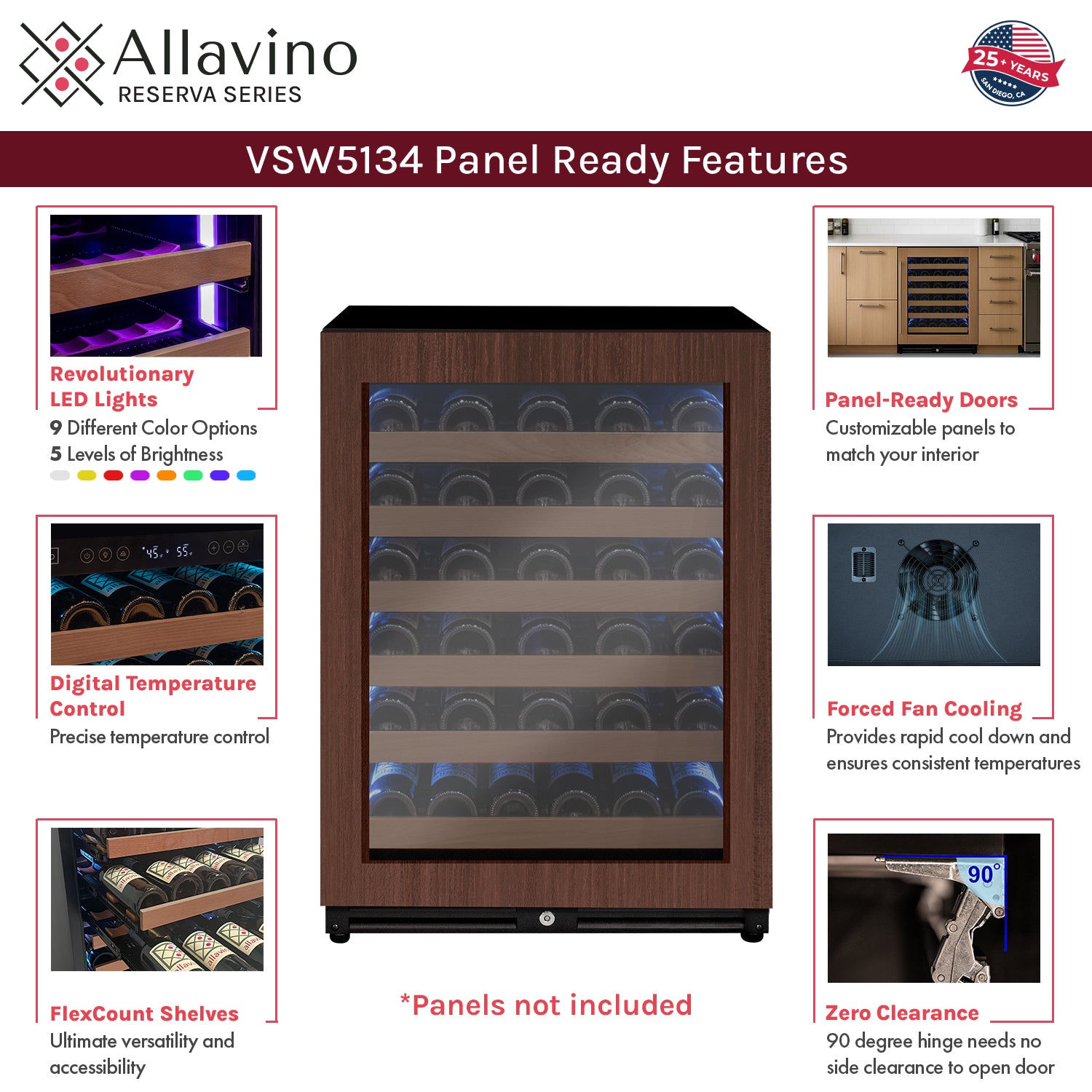 Allavino Reserva Series 51 Bottle Single Zone Built-in Luxury Wine Refrigerator with Panel Ready Overlay Door - Right Hinge AO VSW5134S-1PRR