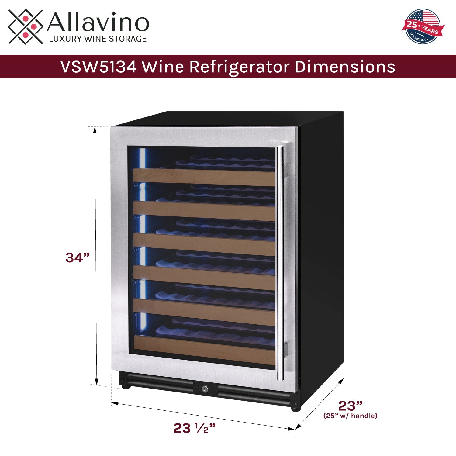 Allavino Reserva Series - 51 Bottle Single Zone Built-in Luxury Wine Refrigerator with Stainless Steel Door - Left Hinge AO VSW5134S-1SL