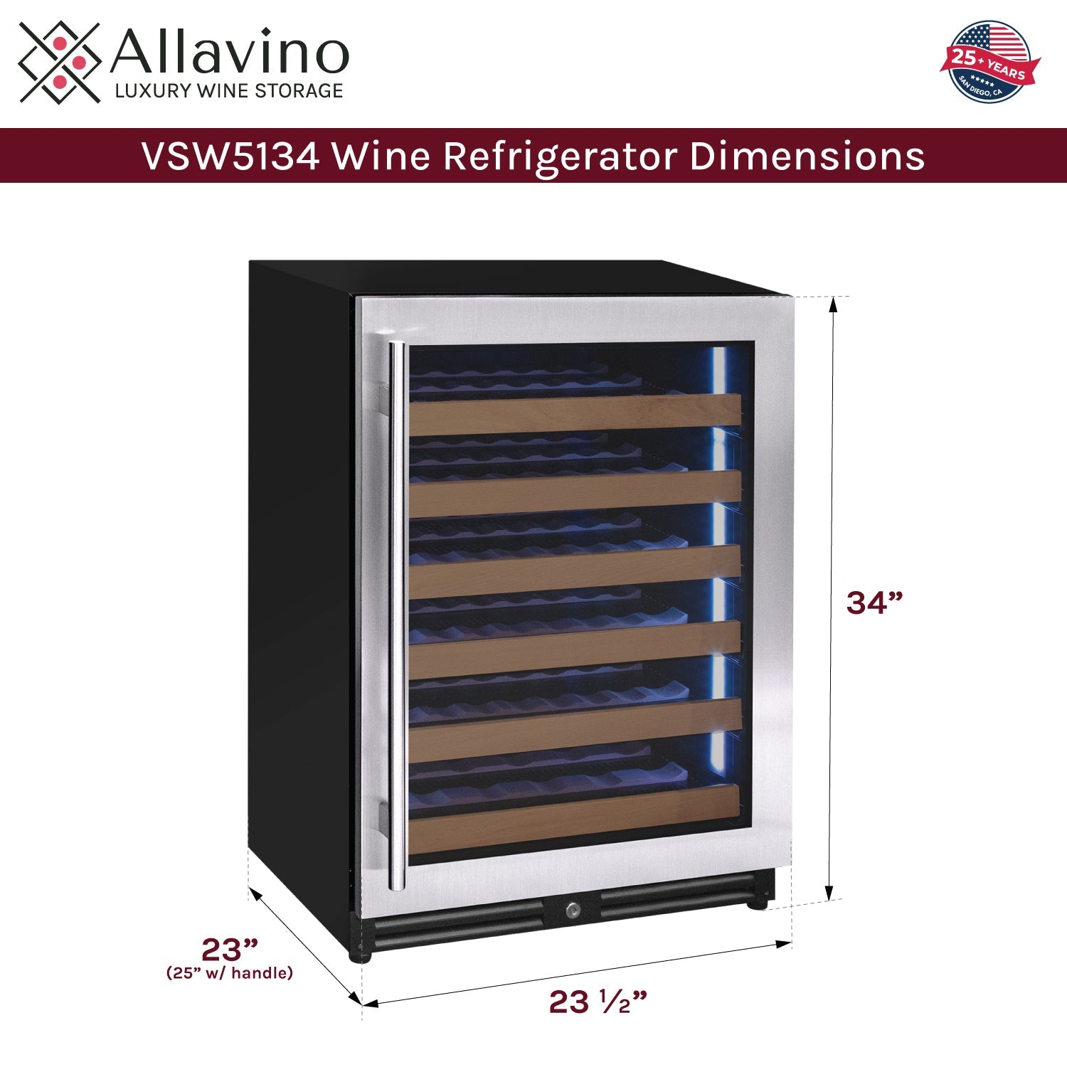 Allavino Reserva Series - 51 Bottle Single Zone Built-in Luxury Wine Refrigerator with Stainless Steel Door - Right Hinge AO VSW5134S-1SR