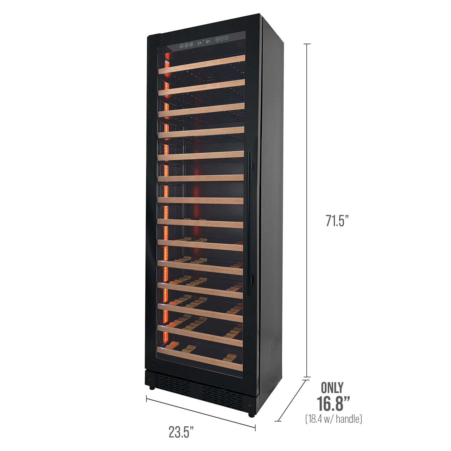 Allavino Reserva Series 67 Bottle 71" Tall Single Zone Left Hinge Black Shallow Wine Refrigerator with Wood Front Shelves AO VSW6771S-1BL-WD