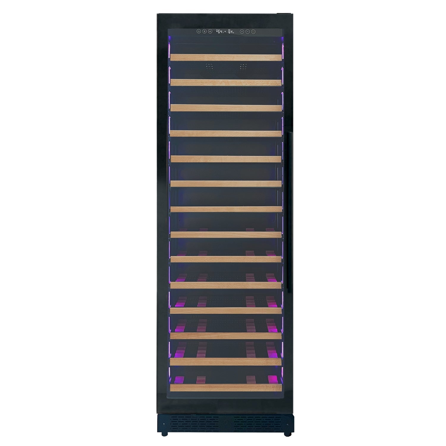 Allavino Reserva Series 67 Bottle 71" Tall Single Zone Left Hinge Black Shallow Wine Refrigerator with Wood Front Shelves AO VSW6771S-1BL-WD