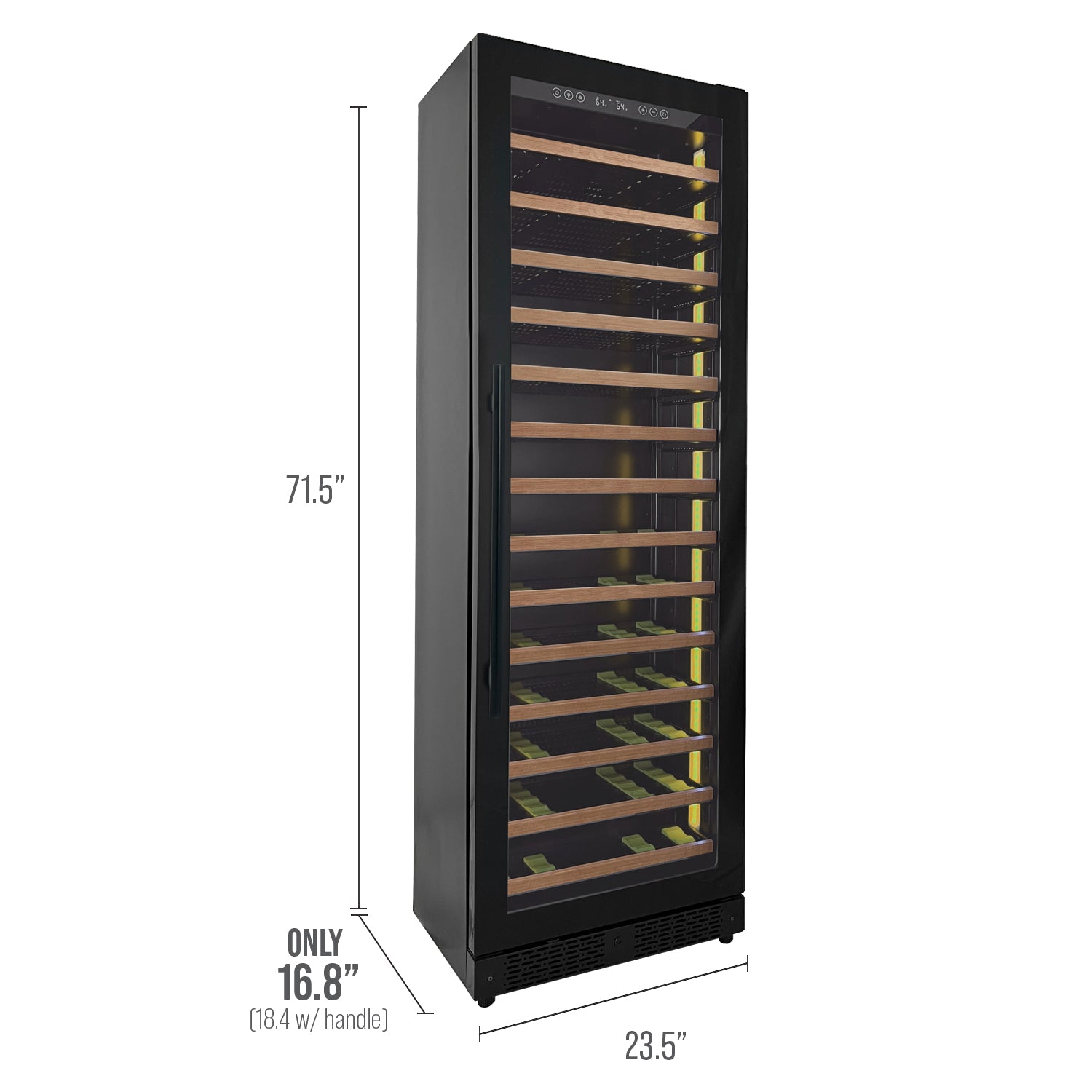Allavino Reserva Series 67 Bottle 71" Tall Single Zone Right Hinge Black Shallow Wine Refrigerator with Wood Front Shelves AO VSW6771S-1BR-WD