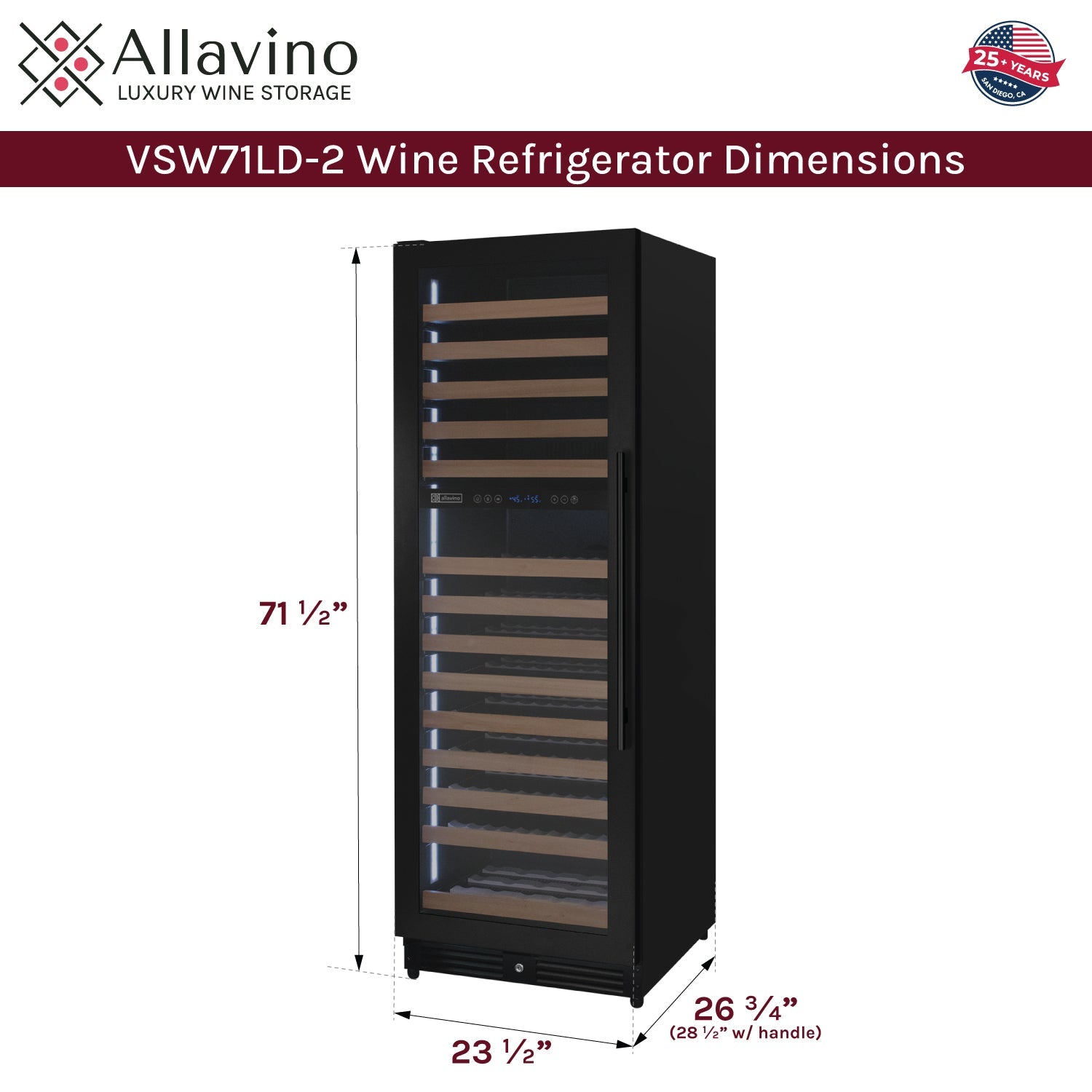 Allavino Reserva Series 172 Bottle Dual Zone Built-in Wine Refrigerator with Black Metal Door - Left Hinge AO VSW71LD-2BL