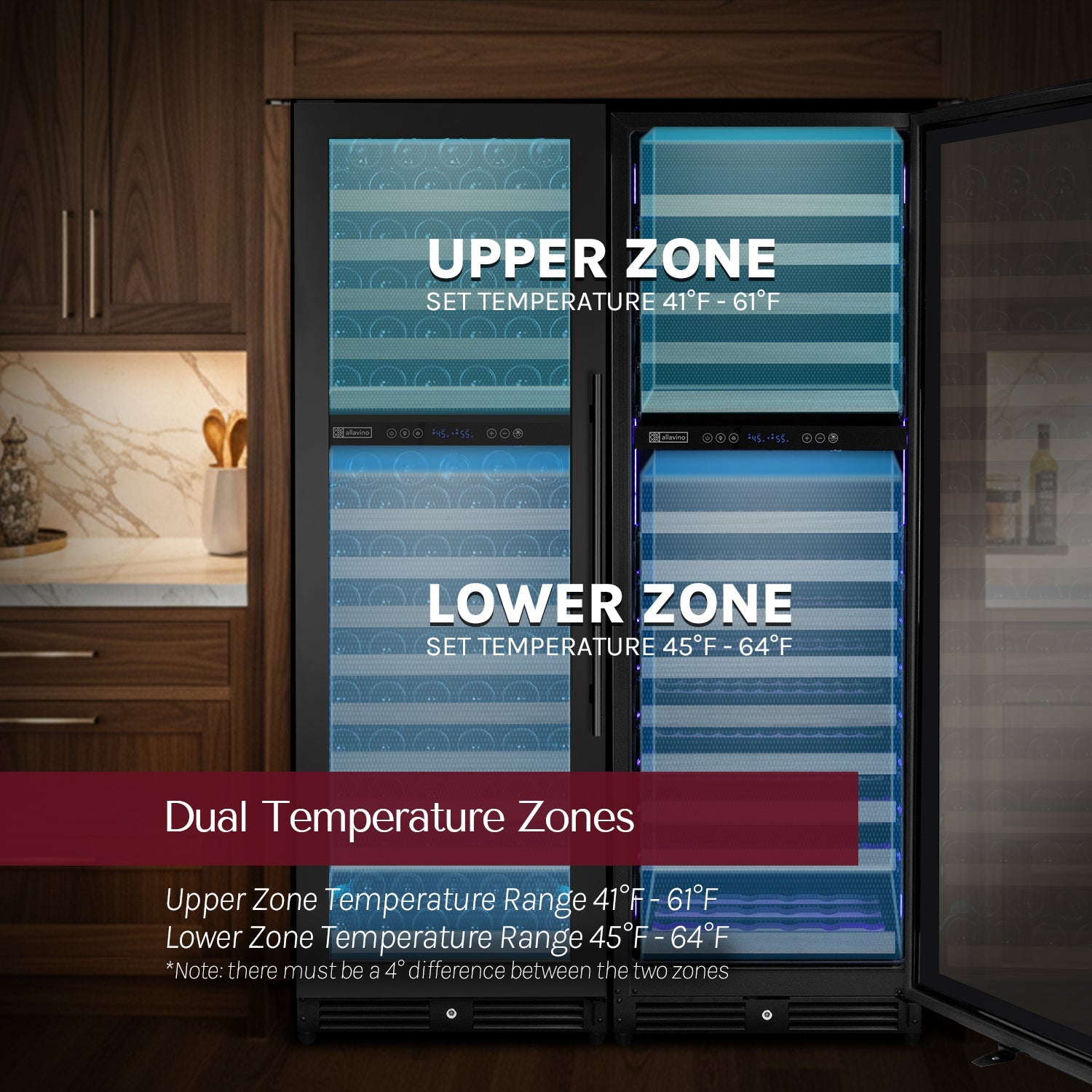 Allavino Reserva Series 172 Bottle Dual Zone Built-in Wine Refrigerator with Black Metal Door - Left Hinge AO VSW71LD-2BL