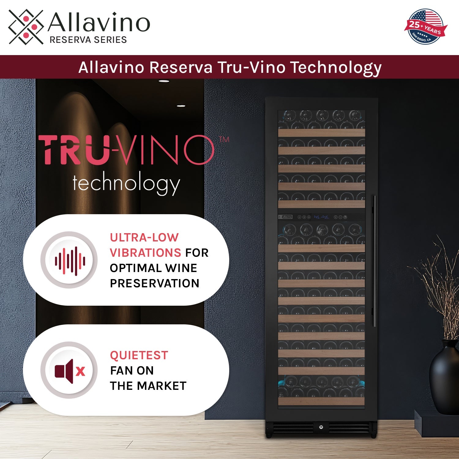 Allavino Reserva Series 172 Bottle Dual Zone Built-in Wine Refrigerator with Black Metal Door - Left Hinge AO VSW71LD-2BL