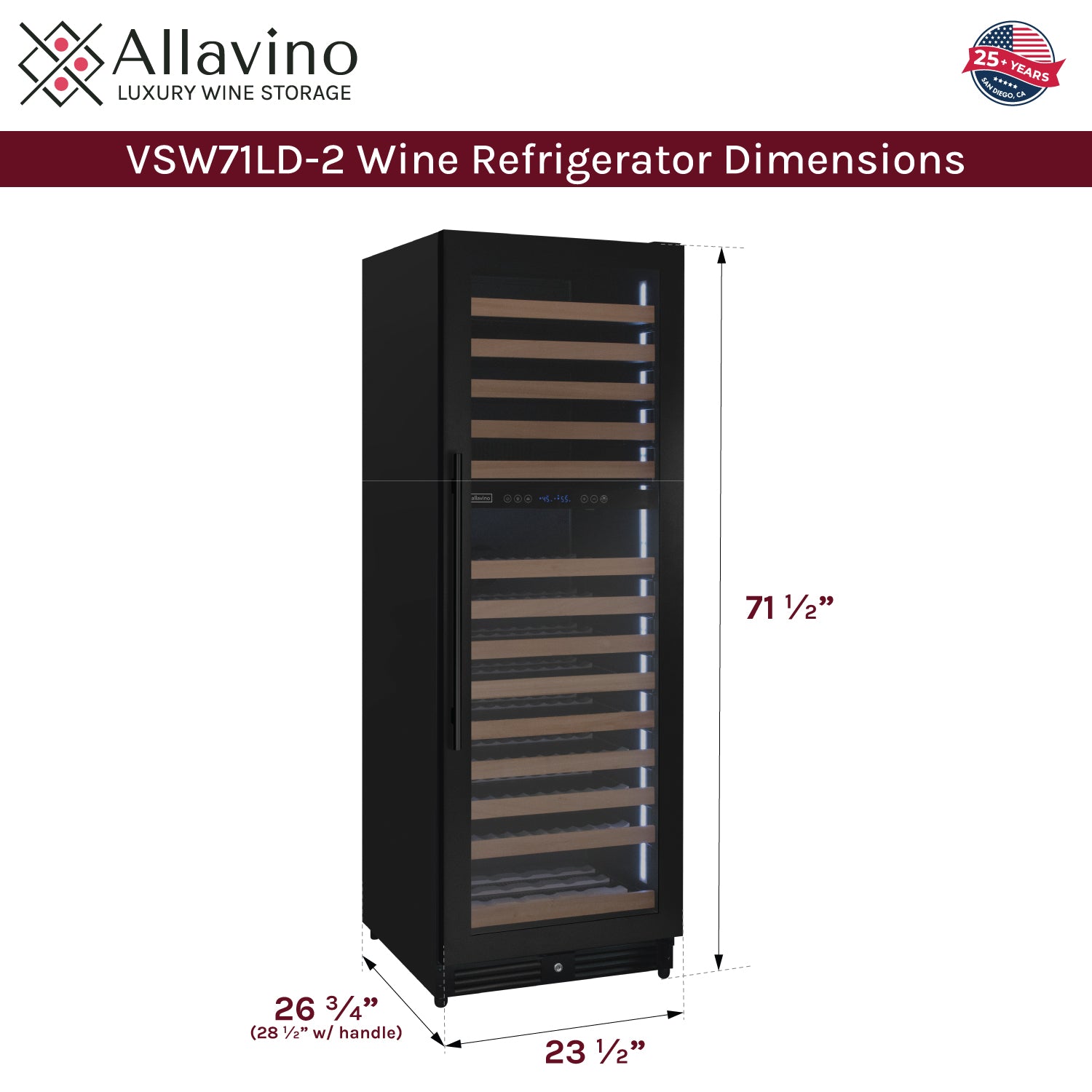 Allavino Reserva Series 172 Bottle Dual Zone Built-in Wine Refrigerator with Black Metal Door - Right Hinge AO VSW71LD-2BR