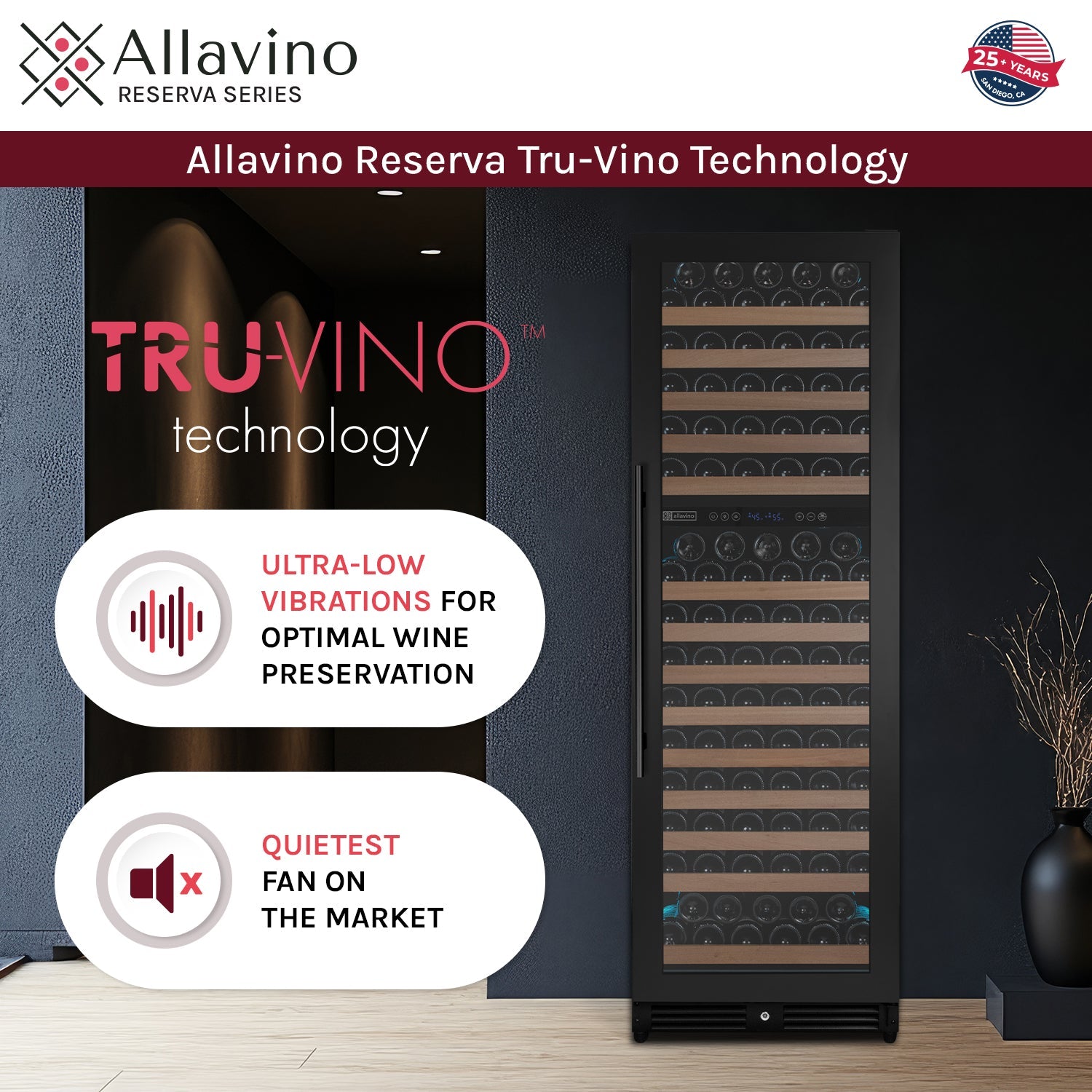 Allavino Reserva Series 172 Bottle Dual Zone Built-in Wine Refrigerator with Black Metal Door - Right Hinge AO VSW71LD-2BR