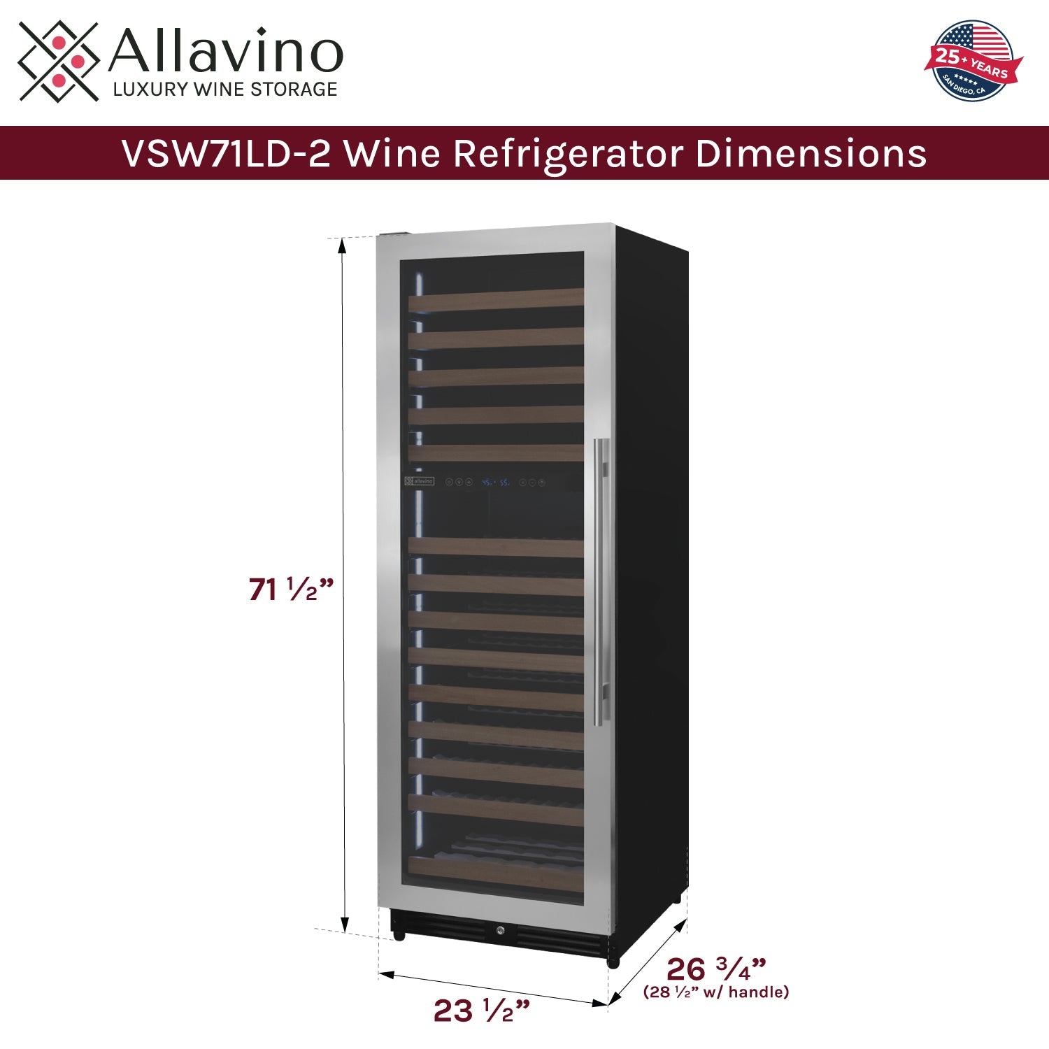 Allavino Reserva Series 172 Bottle Dual Zone Built-in Wine Refrigerator with Stainless Steel Door - Left Hinge AO VSW71LD-2SL