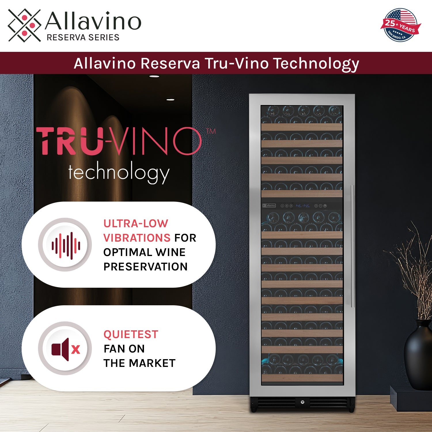 Allavino Reserva Series 172 Bottle Dual Zone Built-in Wine Refrigerator with Stainless Steel Door - Left Hinge AO VSW71LD-2SL