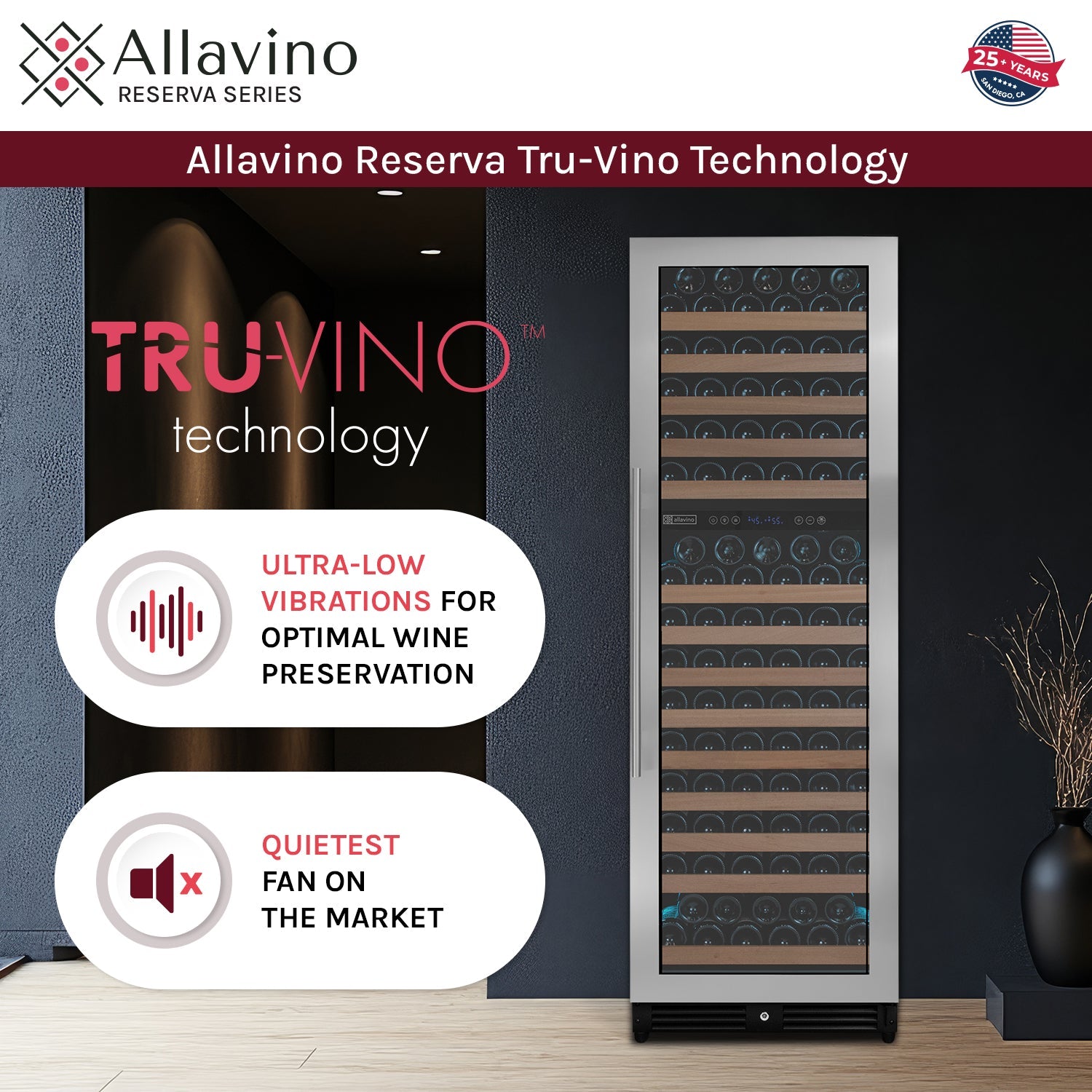 Allavino Reserva Series 172 Bottle Dual Zone Built-in Wine Refrigerator with Stainless Steel Door - Right Hinge AO VSW71LD-2SR