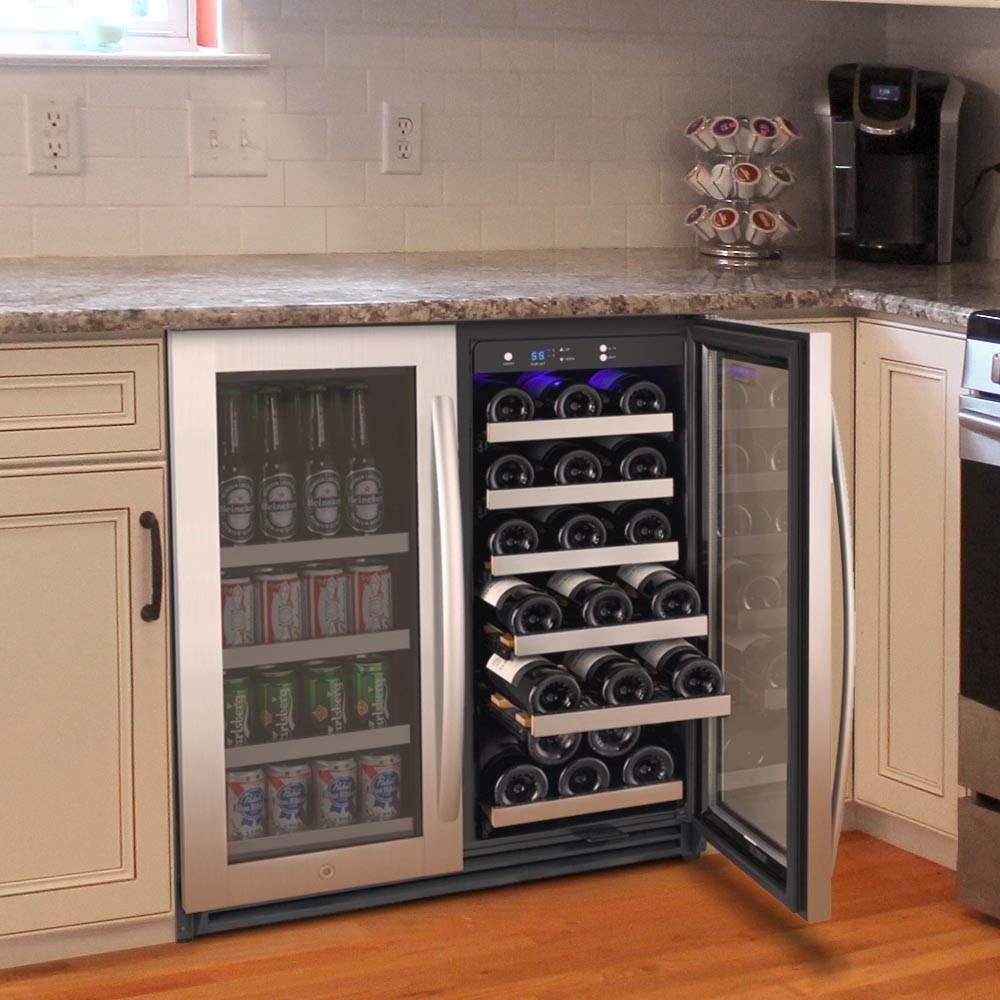 Allavino 30" Wide FlexCount II Tru-Vino 30 Bottle/88 Can Dual Zone Stainless Steel Built-In Wine Refrigerator/Beverage Center  AO VSWB30-2SF20