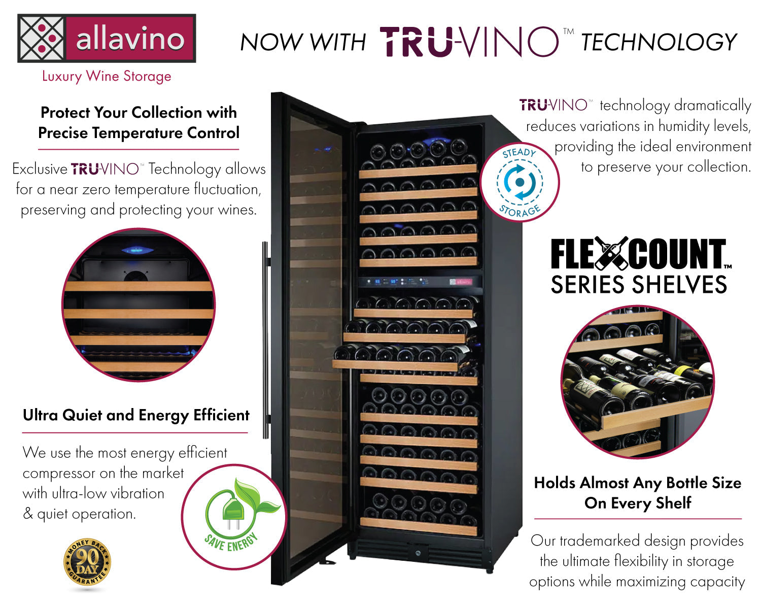 Allavino 24" Wide FlexCount II Tru-Vino 172 Bottle Dual Zone Black Left Hinge Wine Refrigerator AO VSWR172-2BL20