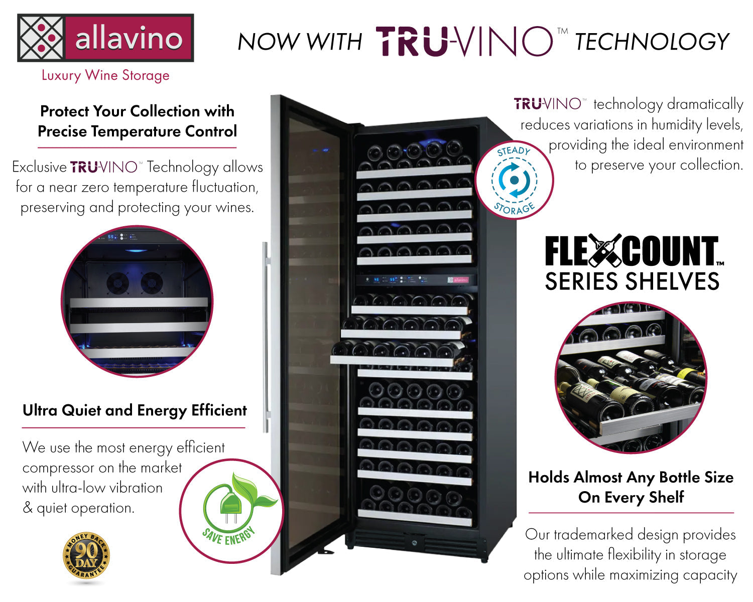 Allavino 24" Wide FlexCount II Tru-Vino 172 Bottle Dual Zone Stainless Steel Left Hinge Wine Refrigerator  AO VSWR172-2SL20