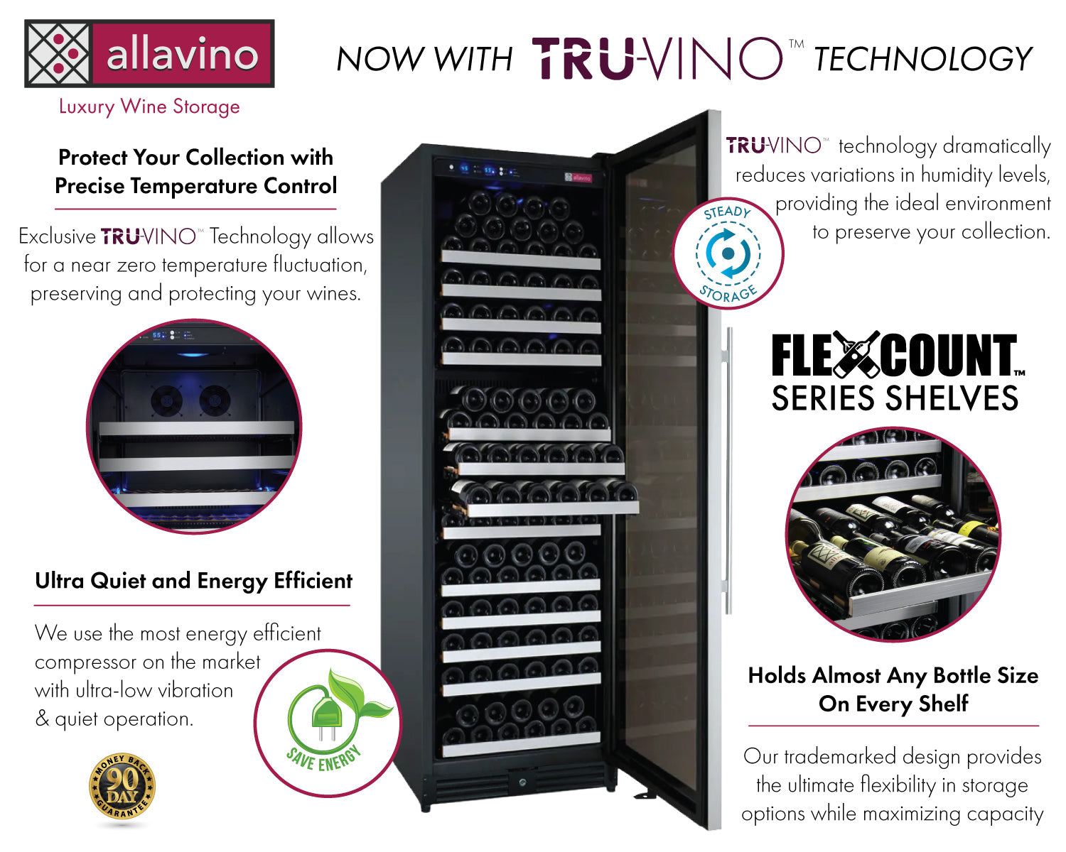 Allavino 24" Wide FlexCount II Tru-Vino 177 Bottle Single Zone Stainless Steel Right Hinge Wine Refrigerator AO VSWR177-1SR20