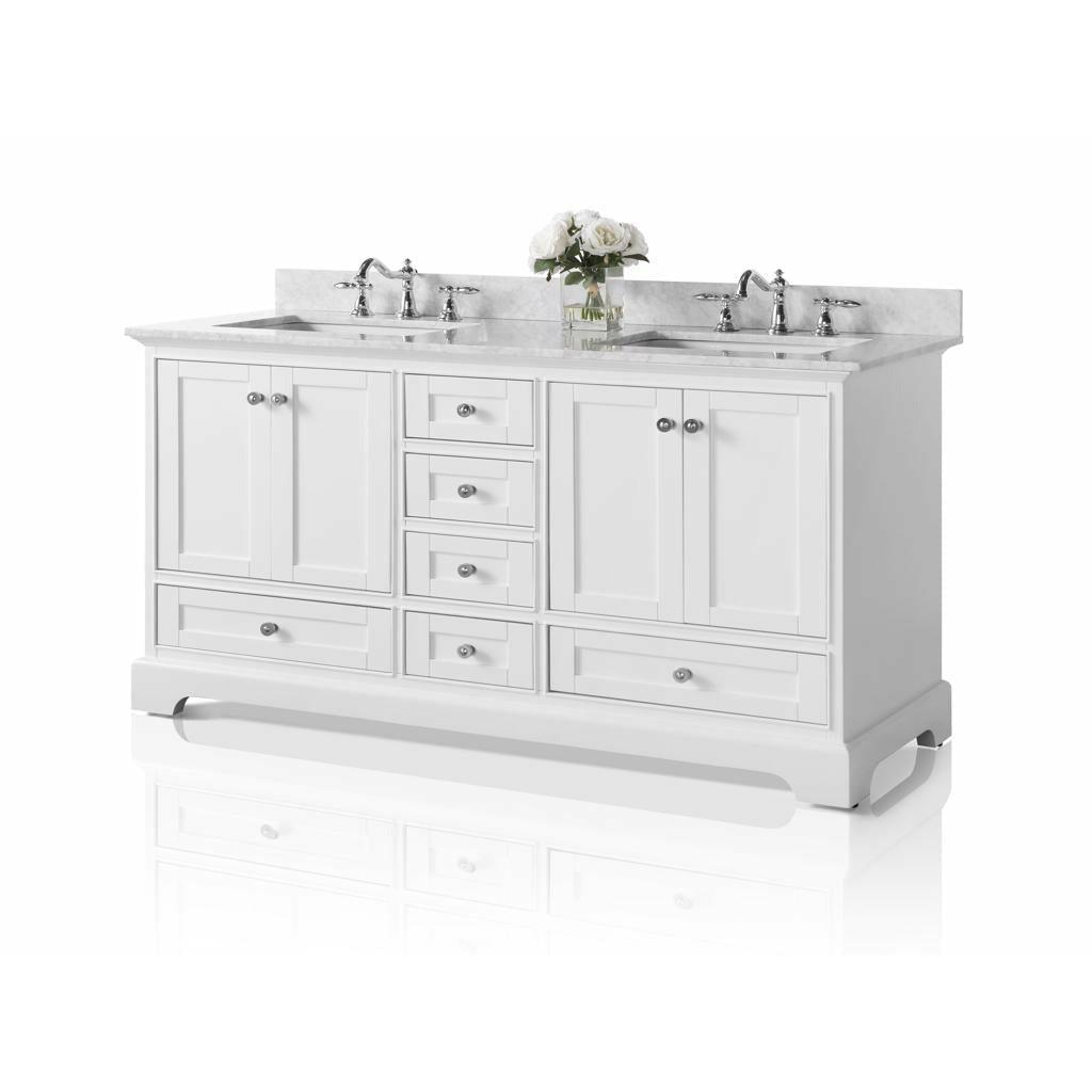 Ancerre Designs Audrey Double Bath Vanity Set Italian Carrara White Marble Vanity Top