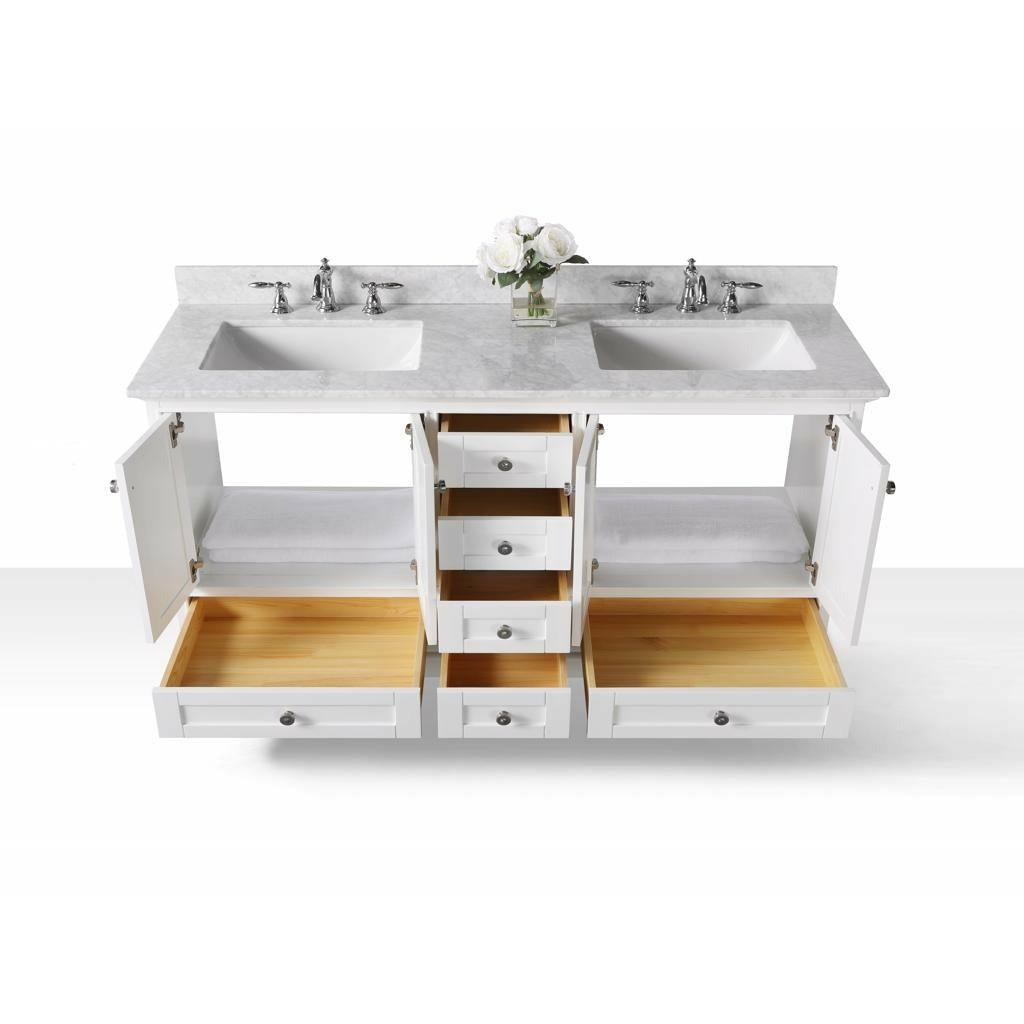 Ancerre Designs Audrey Double Bath Vanity Set Italian Carrara White Marble Vanity Top
