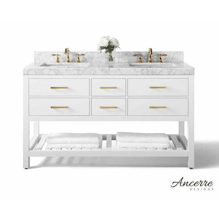 Ancerre Designs Elizabeth Double Bath Vanity Set Italian Carrara White Marble Vanity Top