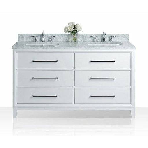 Ancerre Designs Ellie 60" Double Bath Vanity Set Italian Cararra White Marble Vanity Top