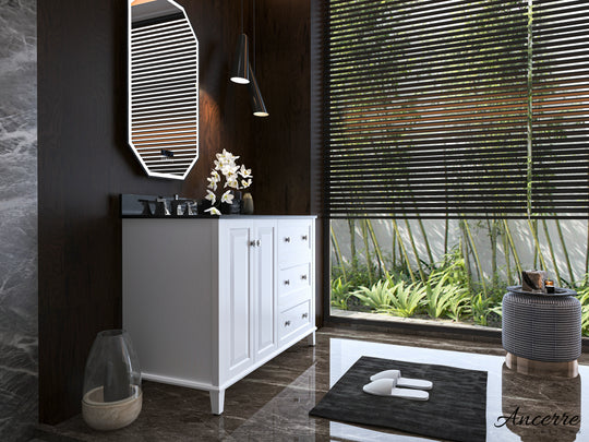 Ancerre Designs Hannah Bathroom Vanity With Sink And Black Quartz Top Cabinet Set