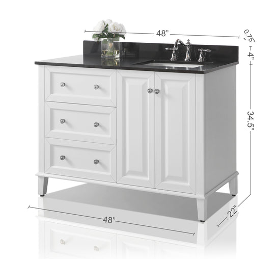 Ancerre Designs Hannah Bathroom Vanity With Sink And Black Quartz Top Cabinet Set