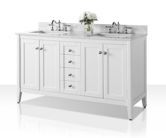 Ancerre Designs Shelton Bathroom Vanity With Sink And Carrara White Marble Top Cabinet Set