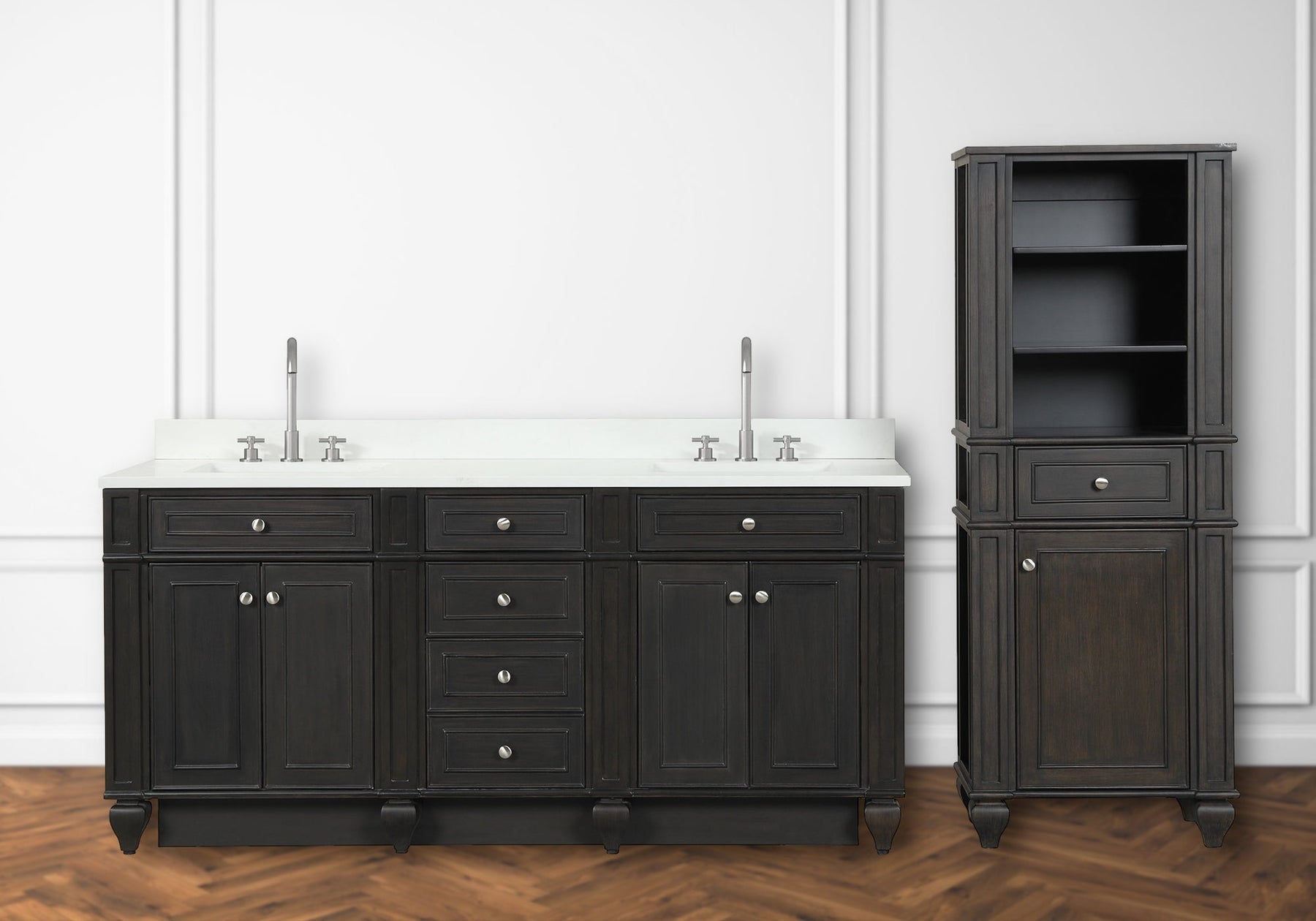 Design Element Winston 72" Double Sink Vanity with White Quartz Top