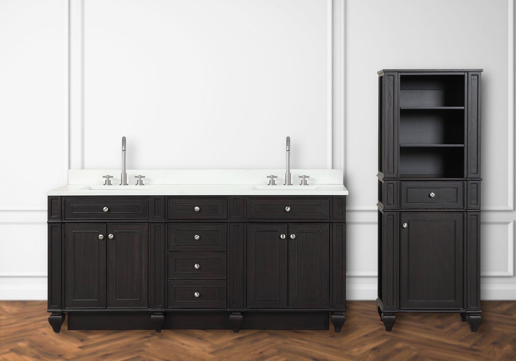 Design Element Winston 72" Double Sink Vanity with White Quartz Top