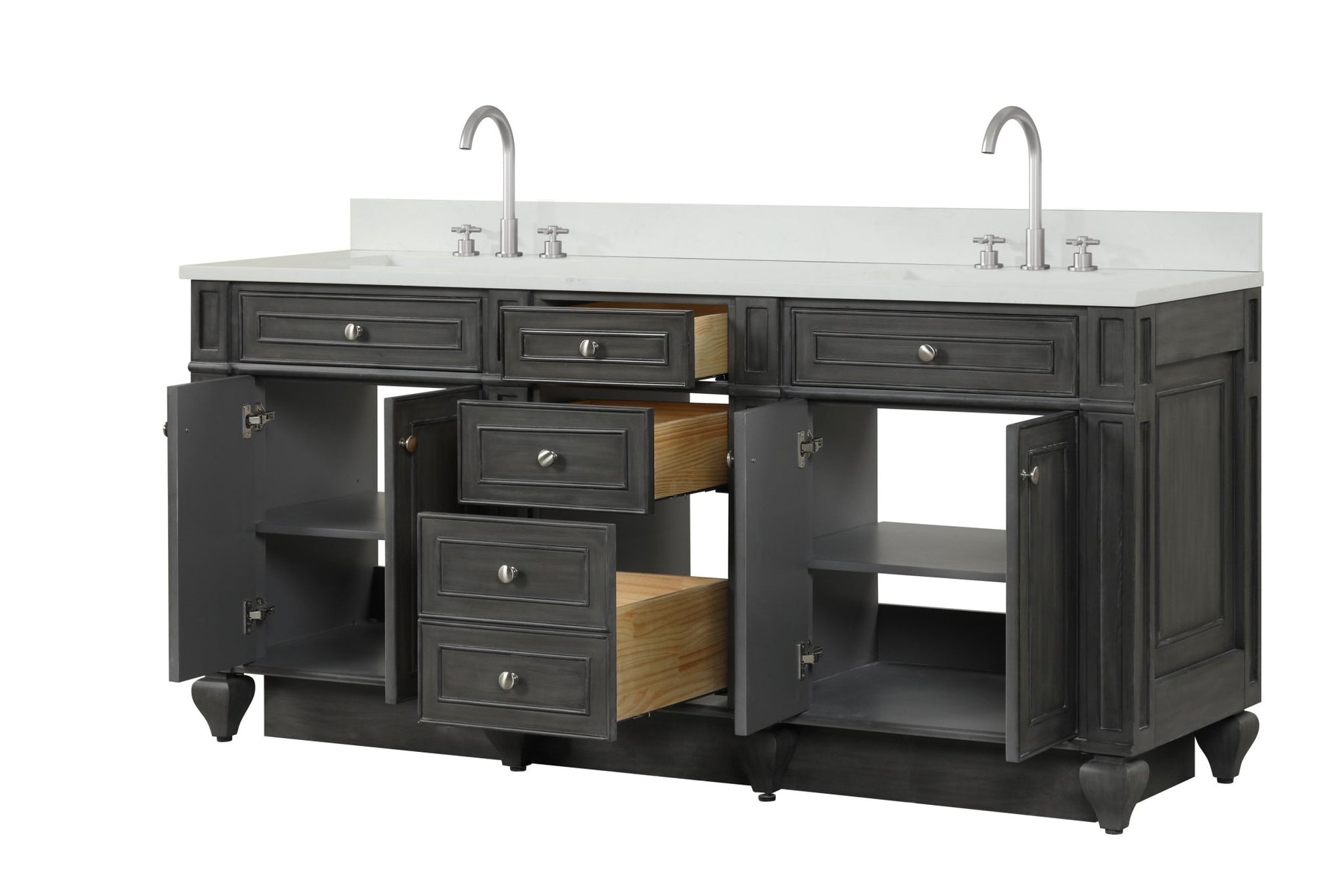 Design Element Winston 72" Double Sink Vanity with White Quartz Top