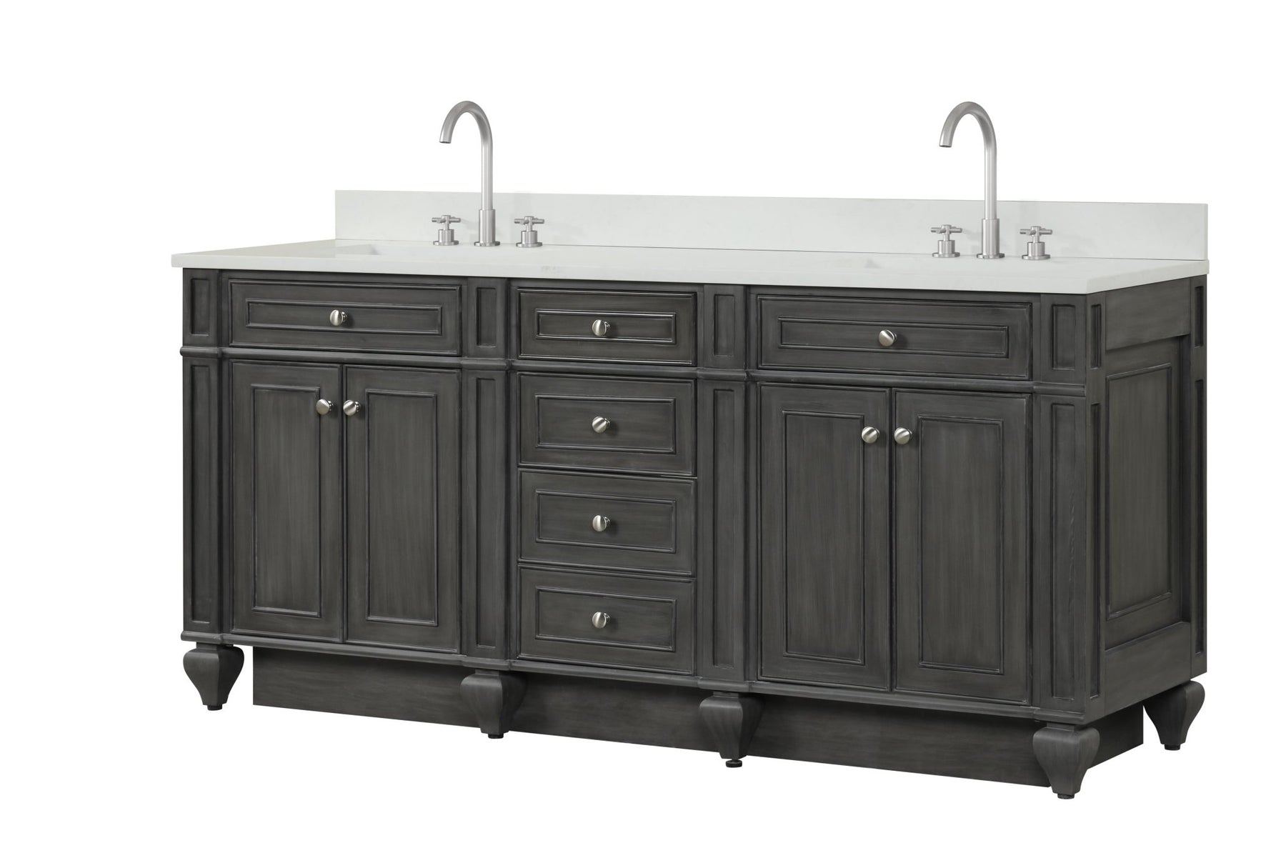 Design Element Winston 72" Double Sink Vanity with White Quartz Top