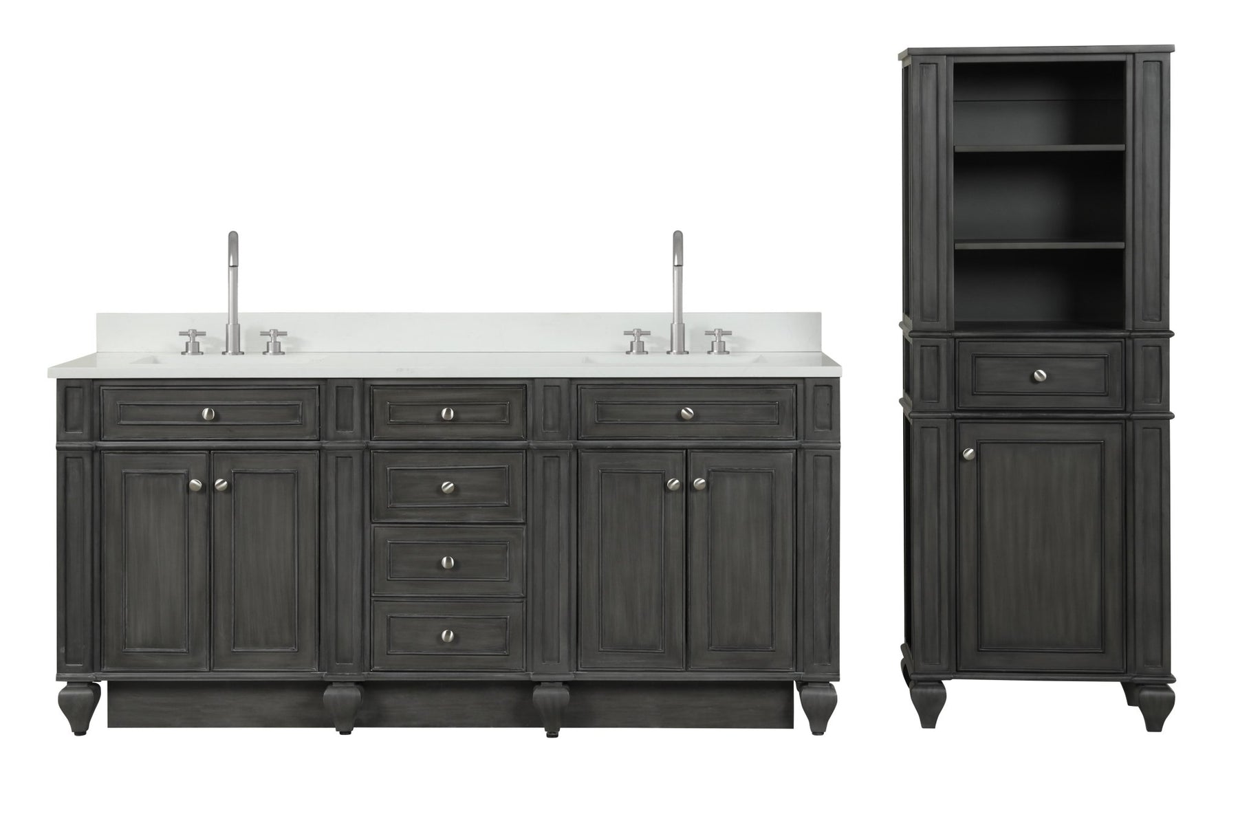 Design Element Winston 72" Double Sink Vanity with White Quartz Top